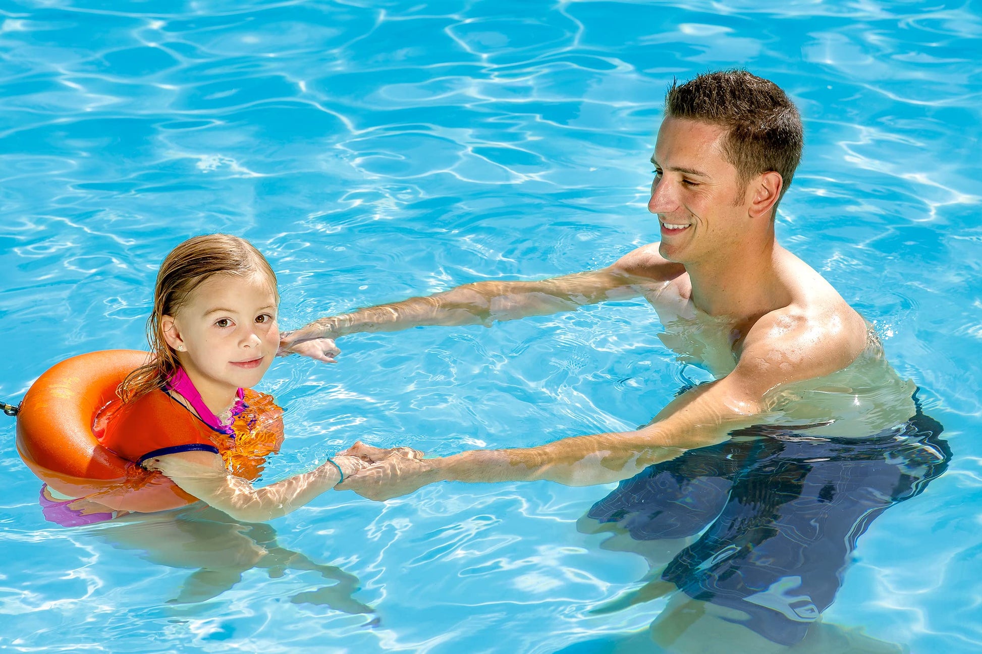 Chaleco de Aprendizaje Poolmaster Naranja con Entrenador de Tubo Ajustable para Niños de 3 a 6 Años
