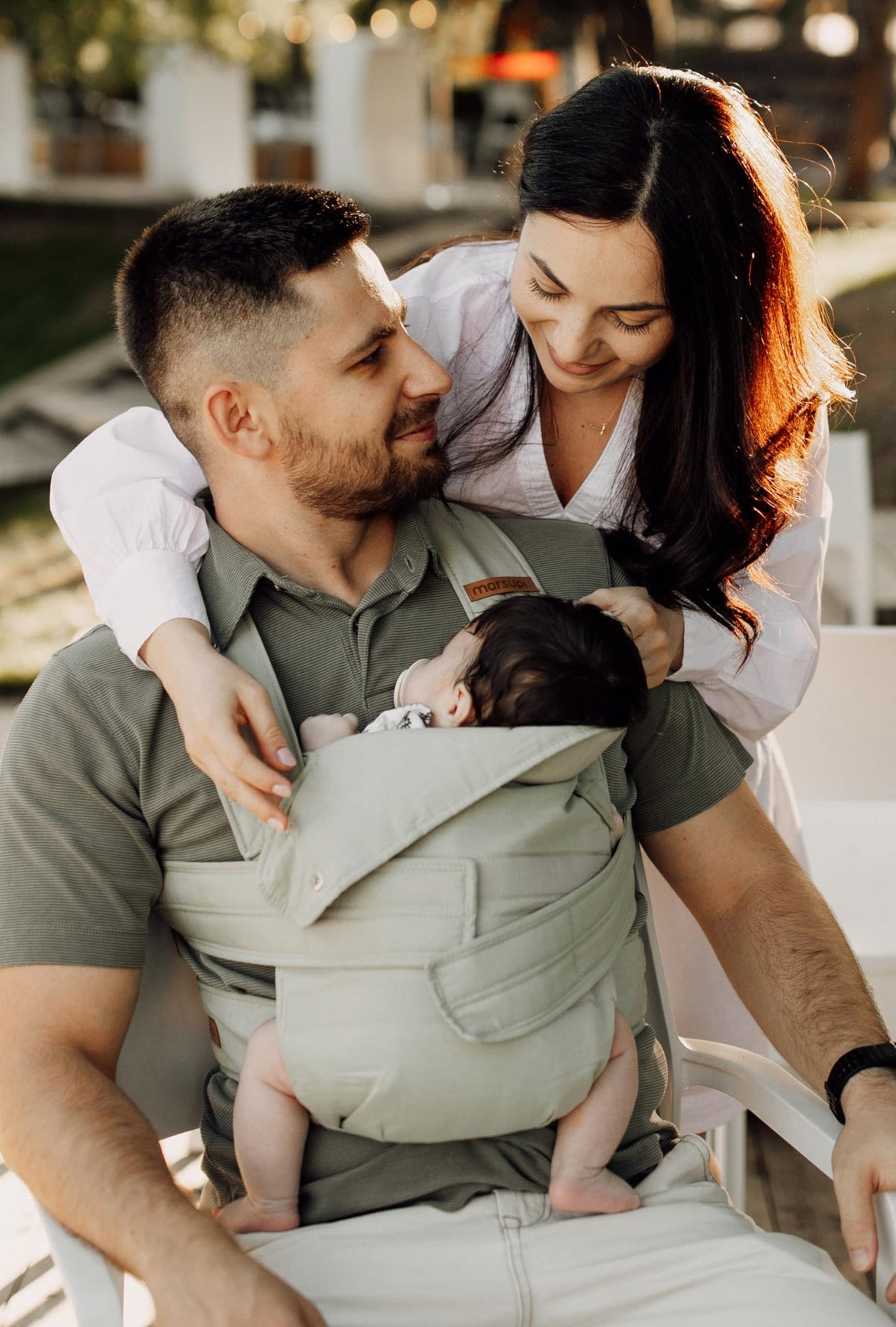 Marsupi Breeze, portabebés ajustable con 2 posiciones de transporte (frontal y cadera), cangurera desde recién nacido (3.5-15 kg), algodón orgánico y lino, Gris Claro Ligthgray, Talla: L