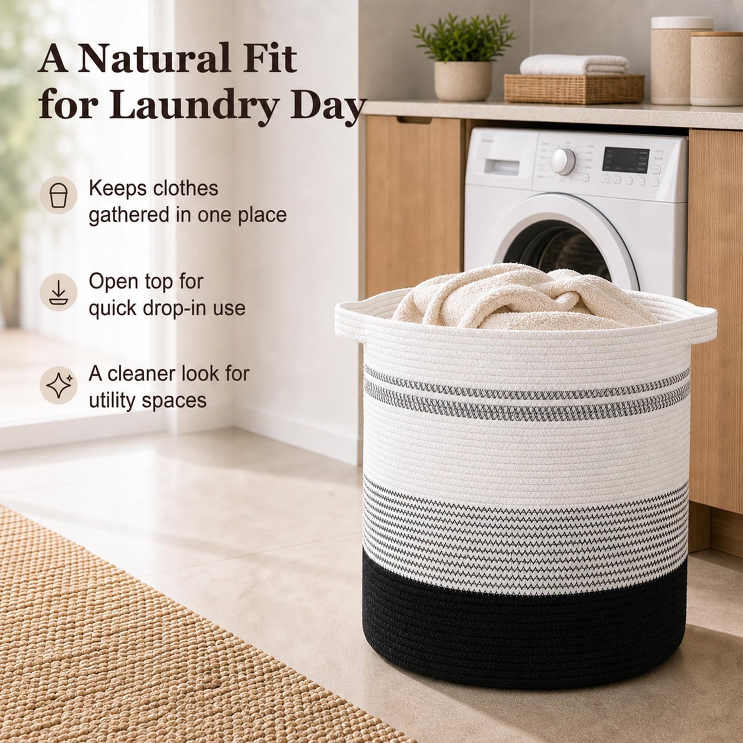 OIAHOMY - Cesta de lavandería de 80 litros, cesta de almacenamiento con asas, cesta decorativa para sala de estar, cesta de almacenamiento tejida para contenedores de juguetes, almohadas, mantas,