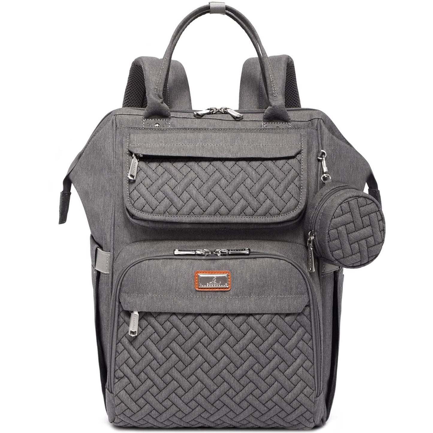 BabbleRoo Mochila para pañales, bolsas grandes multifunción con cambiador, correas de carriola y funda para chupete, unisex, elegante, bolsa para cambiar pañales para mamás y papás (gris oscuro)