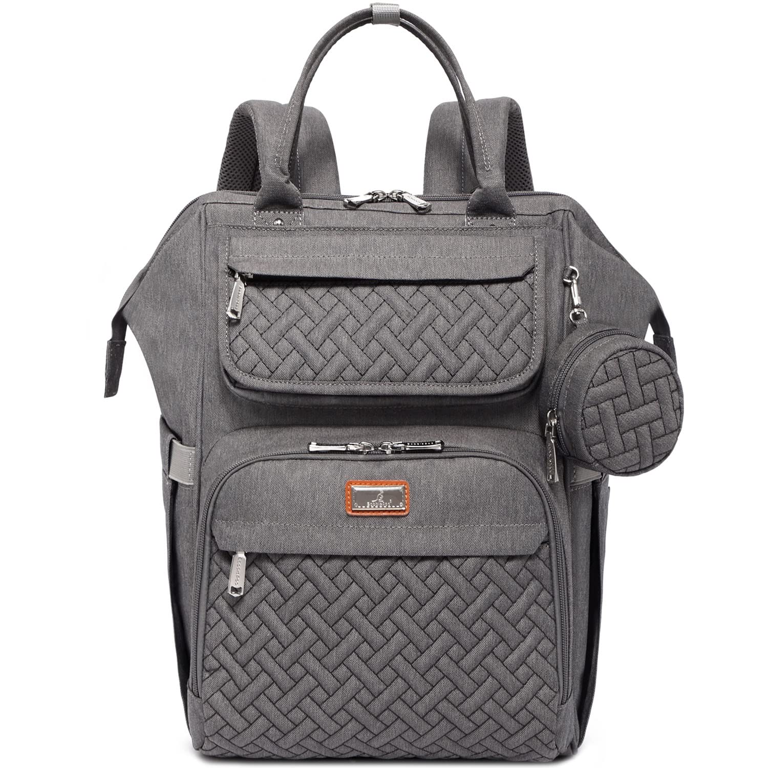 BabbleRoo Mochila para pañales, bolsas grandes multifunción con cambiador, correas de carriola y funda para chupete, unisex, elegante, bolsa para cambiar pañales para mamás y papás (gris oscuro)