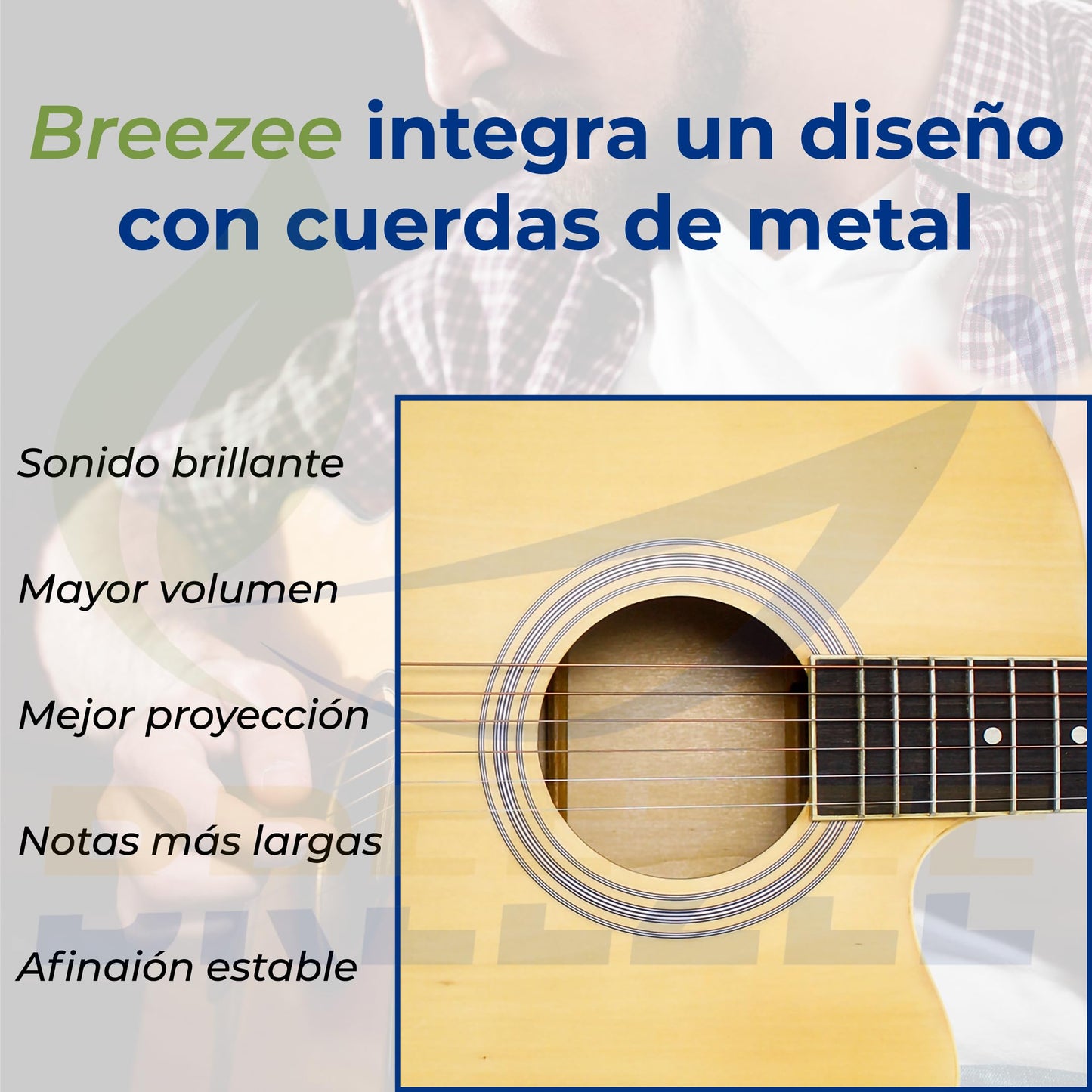 BREEZEE Guitarra Electroacústica de 41 Pulgadas con Cuerdas de Metal, Ecualizador de 4 Bandas, Incluye Funda, Afinador, Cuerdas Extra, Cable Auxiliar y Más, Guitarra Para Expertos Y Principiantes