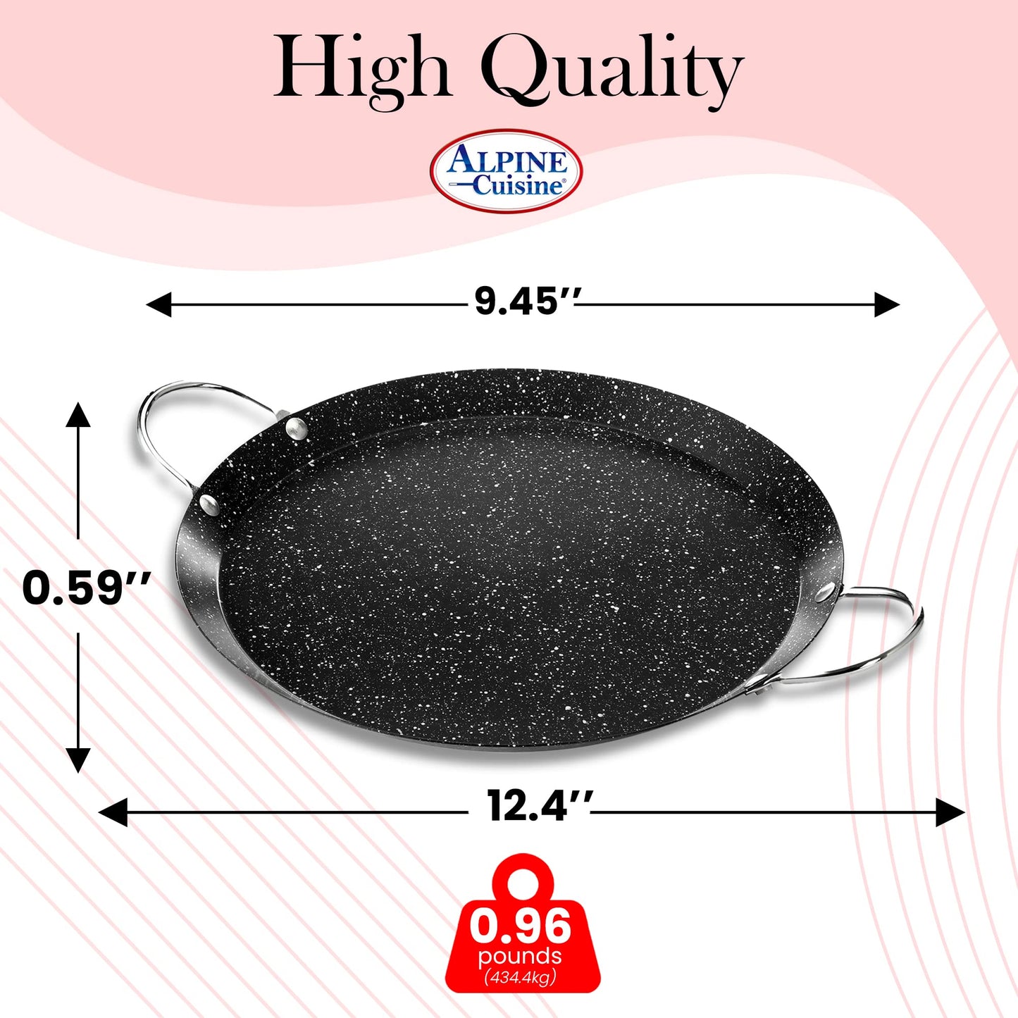 Alpine Cuisine - Plancha redonda Comal de 9.5 pulgadas, plancha negra con doble asa duradera, duradera y resistente Comal para cocinar, calentamiento uniforme