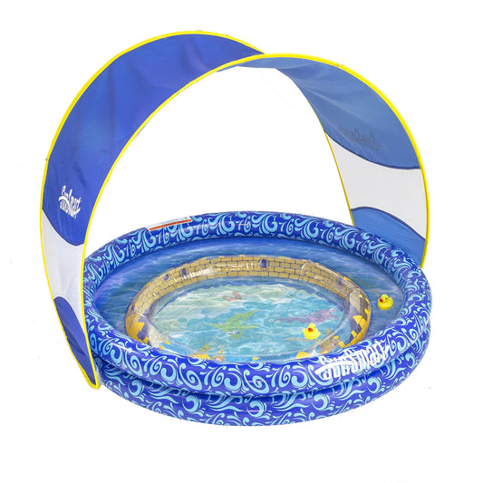 Piscina Inflable SunSmart Azul Oscuro Amarillo con Patos de Juguete y Toldo Extraíble para Niños