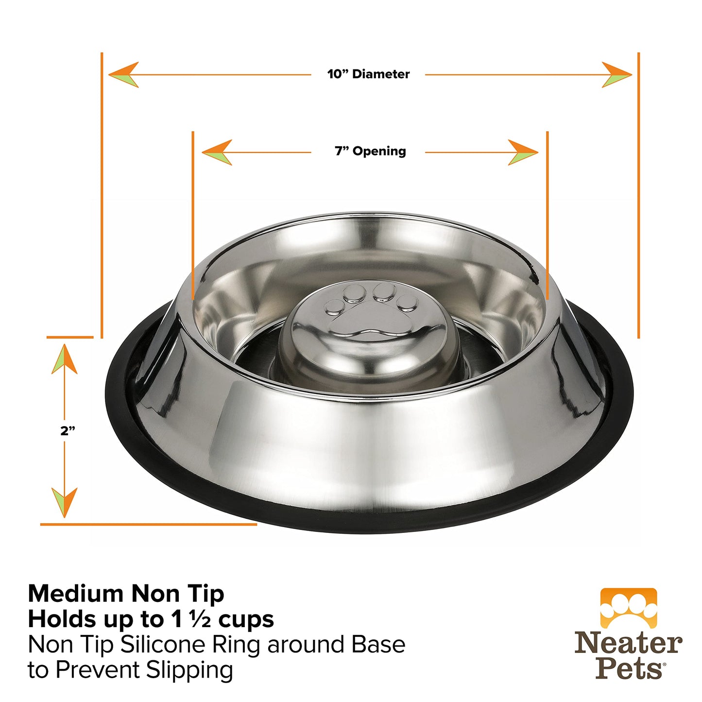 Cuenco de Alimentación Lenta Neater Pet Brands Acero Inoxidable Antideslizante Mediano 2 Tazas para Perros