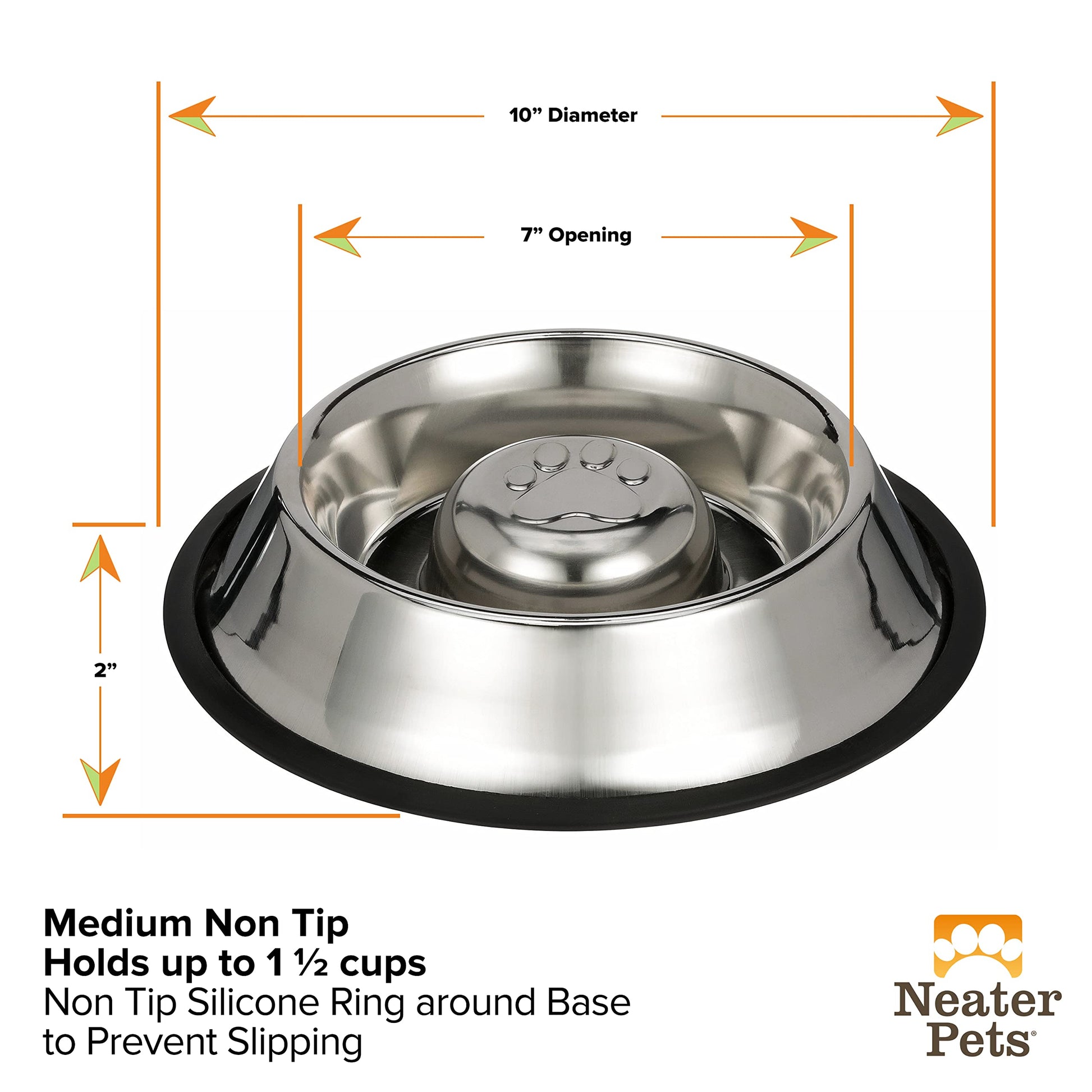 Cuenco de Alimentación Lenta Neater Pet Brands Acero Inoxidable Antideslizante Mediano 2 Tazas para Perros