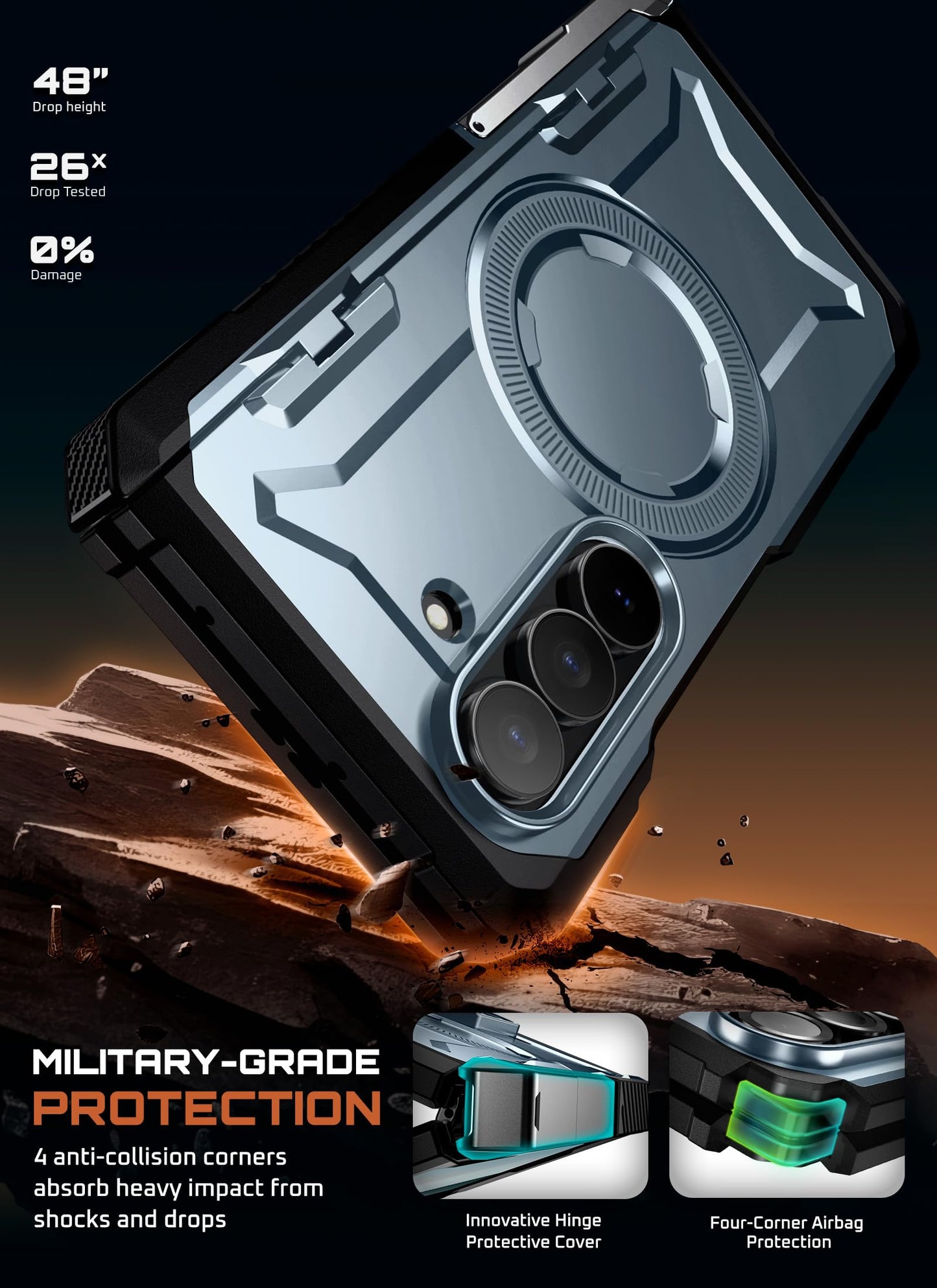 Funda Magnética SUPCASE Azul con Protección Militar y Vidrio Templado para Samsung Galaxy ZFold 7