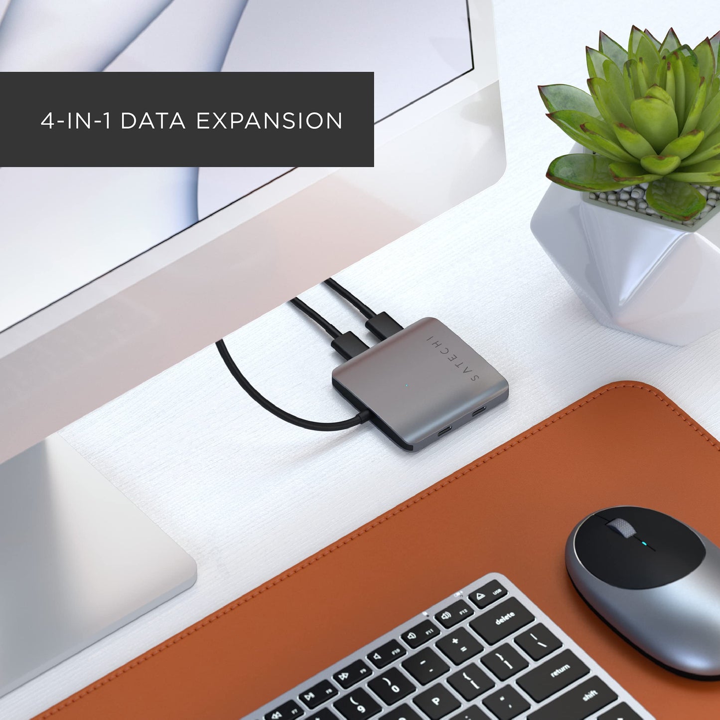 Concentrador USB-C de 4 Puertos SATECHI Plateado para Transferencia de Datos
