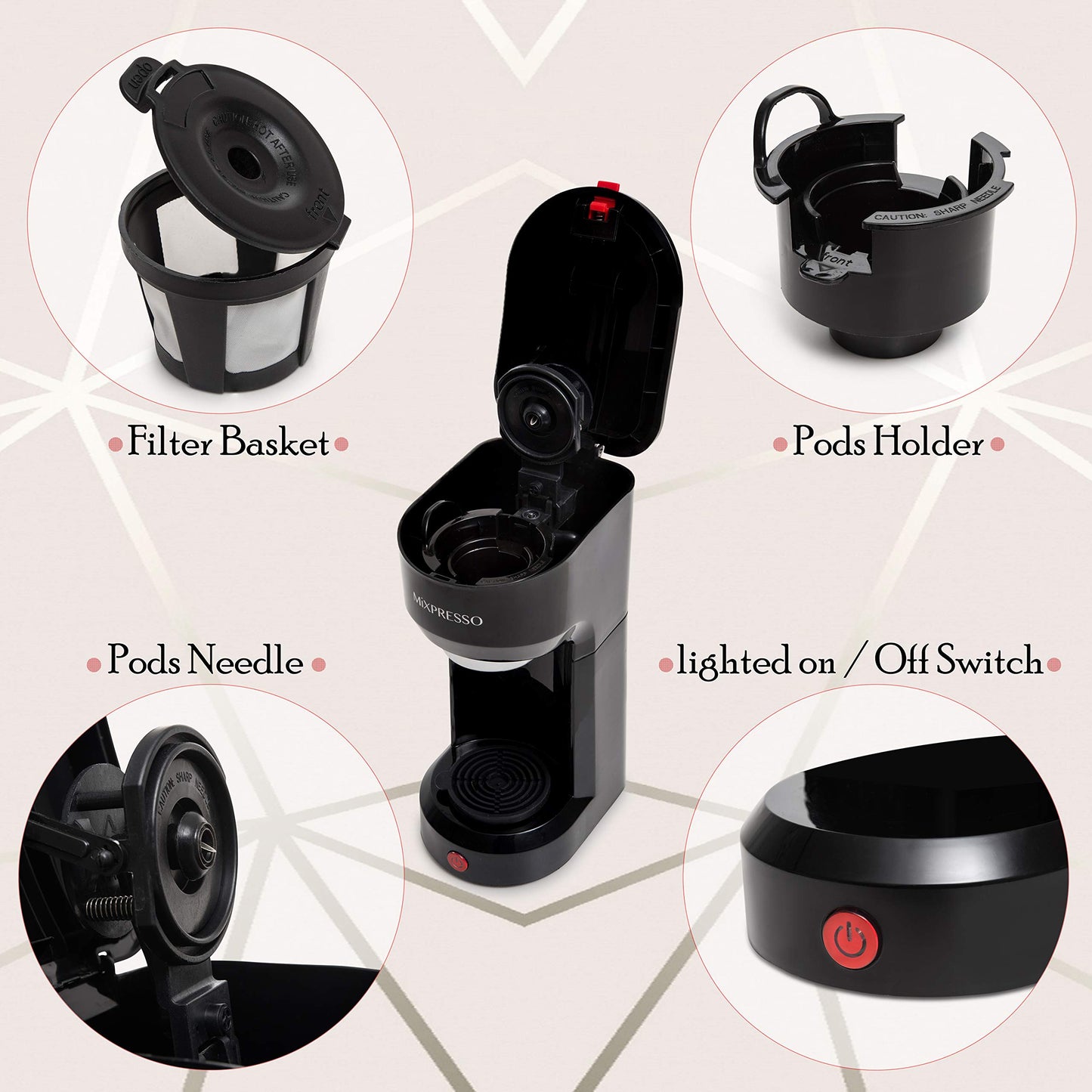 Cafetera Monodosis Mixpresso Diseño Original Compatible K Cup para Viaje