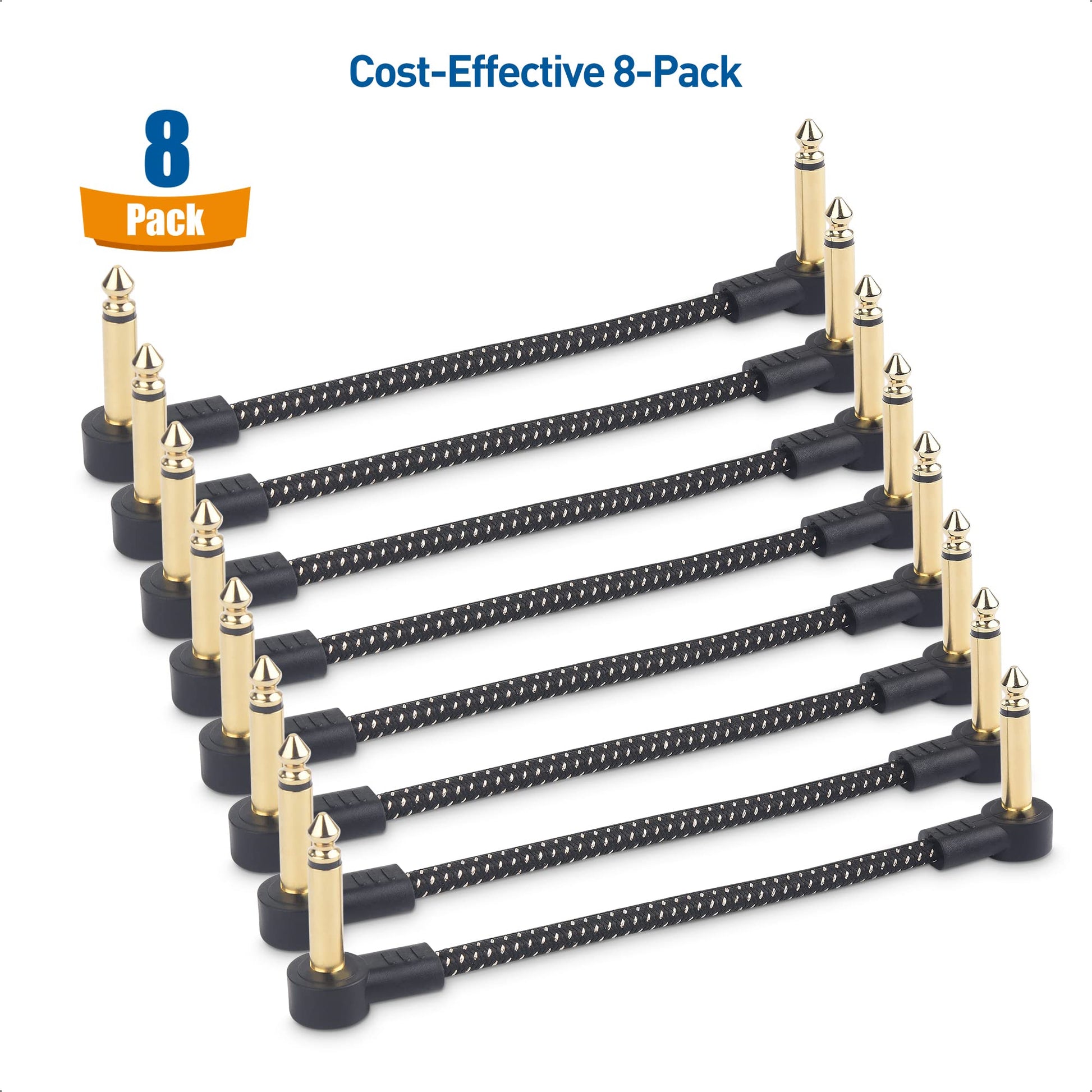 Cable Matters - Cable de conexión trenzado de guitarra de 6 pulgadas (cables de pedal de efecto guitarra) con conectores chapados en oro en negro