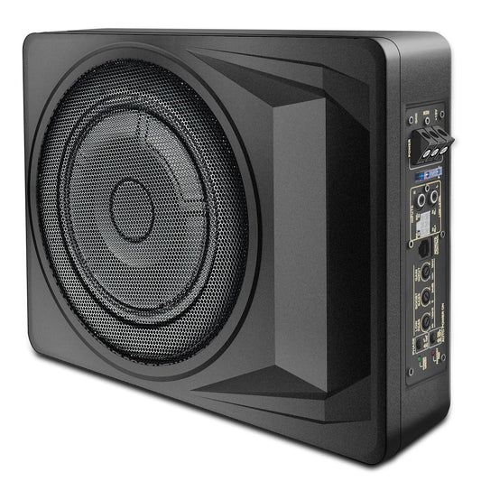 litillbuly Subwoofer de coche de 10 pulgadas, 1200 W, subwoofer delgado para debajo del asiento, entrada de nivel alto/bajo, subwoofer de audio para coche/camión, subwoofer integrado