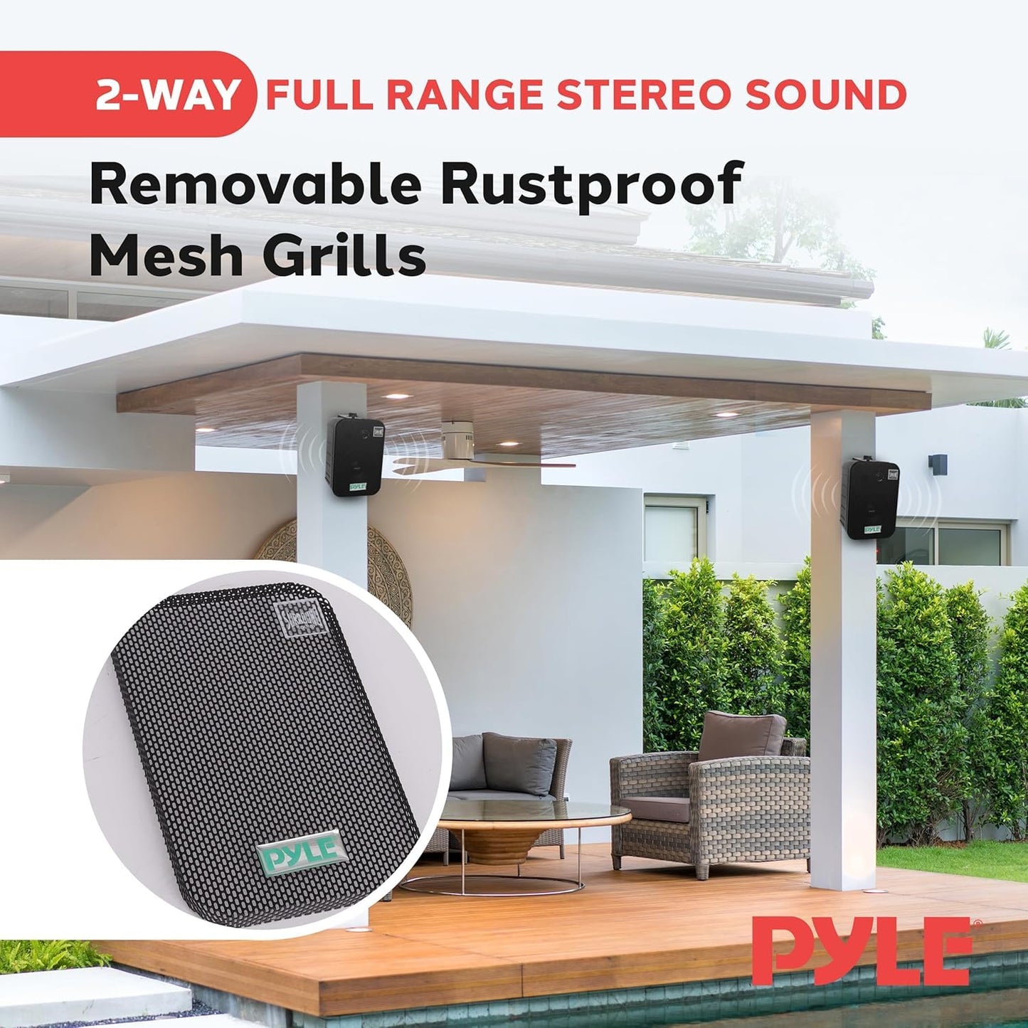 Pyle Bocinas de 5.25 Pulgadas para Interiores y Exteriores, Sistema de Sonido de Pared Resistente al Agua, 400 Watts, 1 Par, Negro