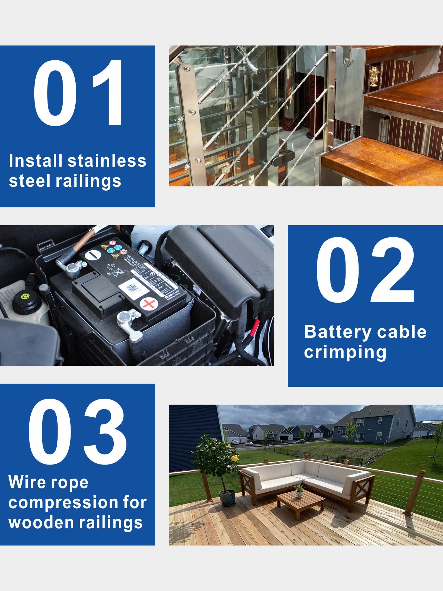 Herramienta de Prensado Hidráulica AMZCNC Azul con 9 Troqueles para Cable Hidráulico 8 Toneladas de EE. UU.