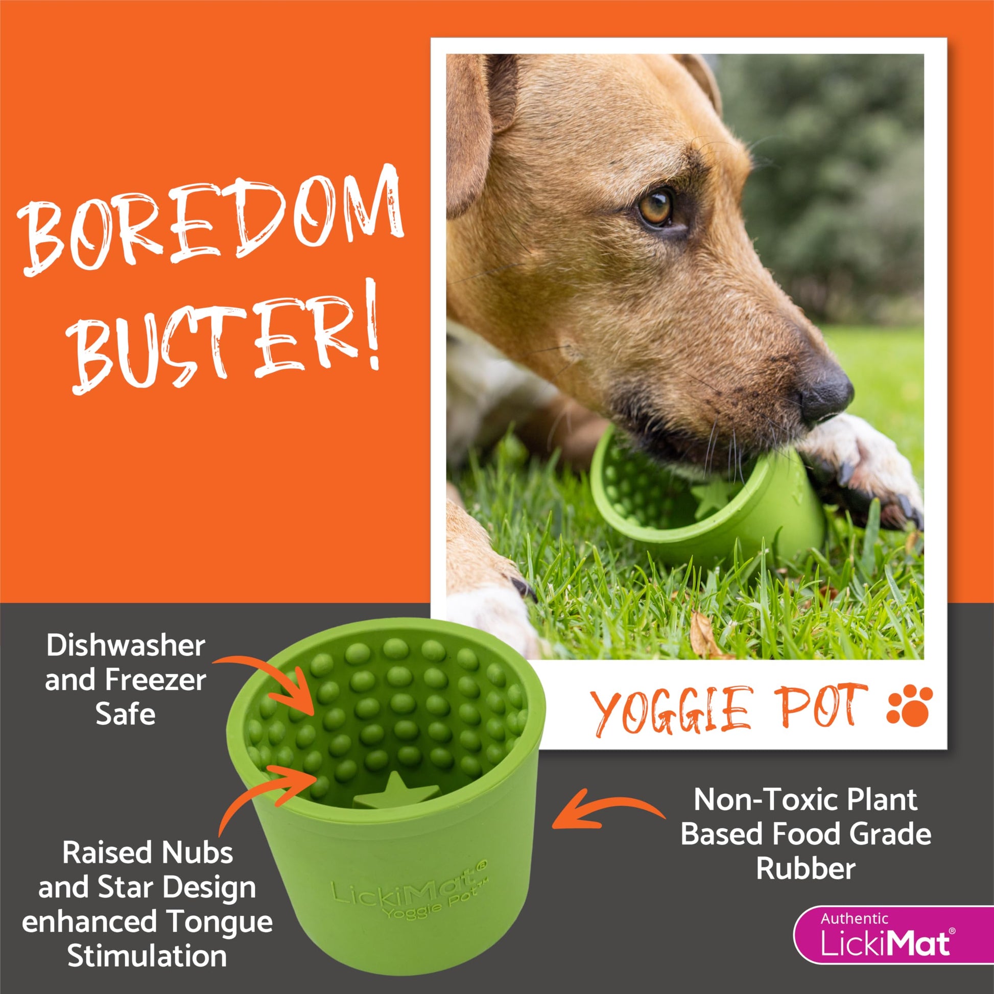 LICKIMAT Yoggie Pot - Distracción, diversión y enriquecimiento Dispensador de goma de larga duración para todos los tamaños de perros y alimentador lento para perros pequeños. The Newest LickiMat