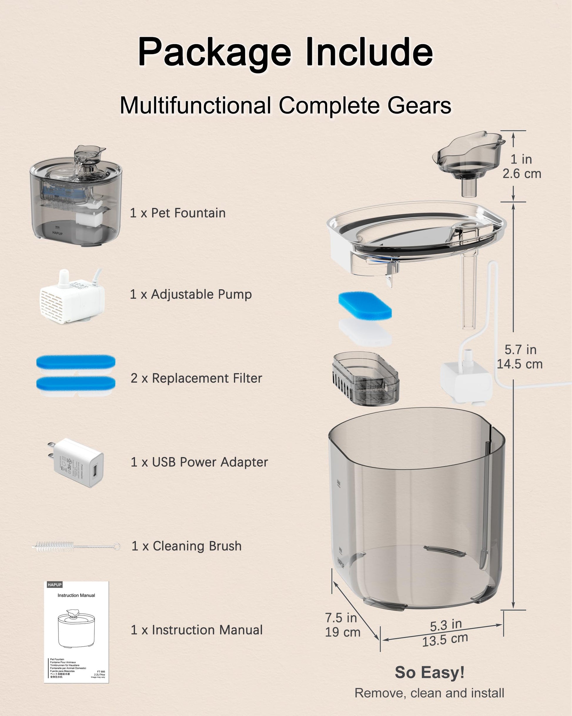 HAPUP Fuente para Gatos Bebedero Gatos Automático Silenciosa 2,2L Fuente Gato con 2 Modos de Flujo Agua Filtración Quíntuple Bomba de Agua Adaptador UE Cepillo y Filtro Fuente Gatos