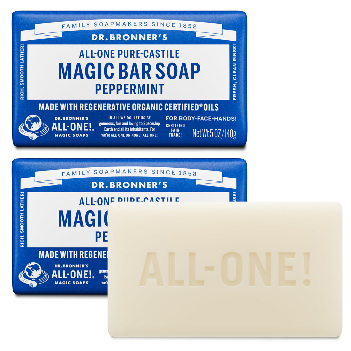 Dr. Bronner's | Jabón de castilla orgánico en barra, fórmula concentrada, frescor intenso y piel revitalizada, con aceite esencial de Menta, aroma Menta (2 pack)