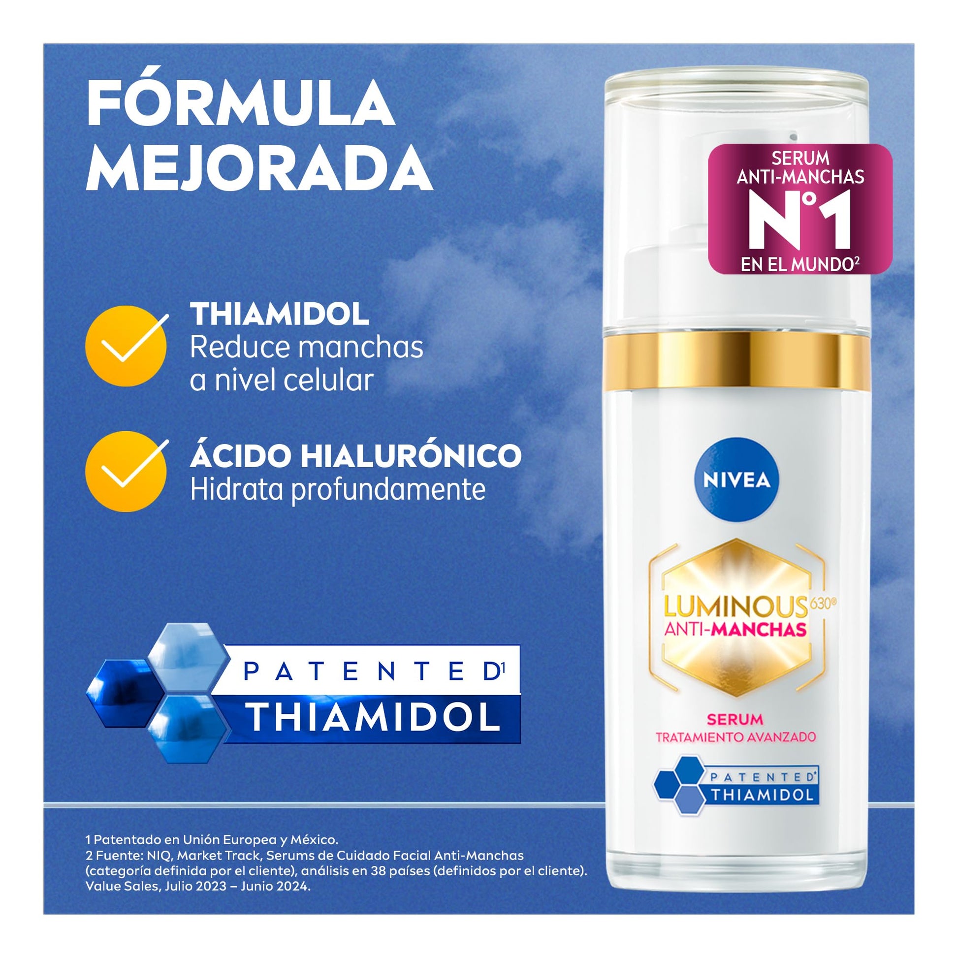NIVEA LUMINOUS630 Anti-manchas Serum Facial tratamiento avanzado (30 ml) - Con Ácido Hialurónico, para una Piel Luminosa sin Manchas por Edad, Solares ni Hormonales