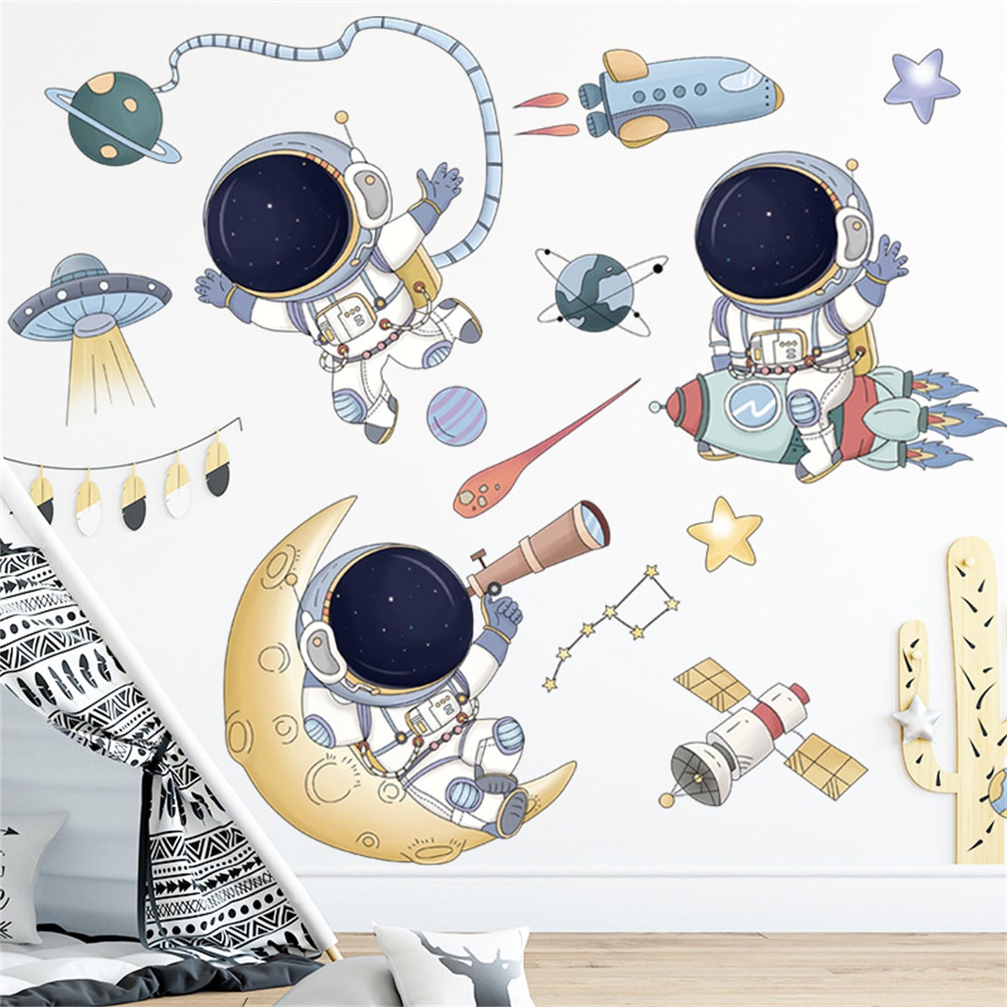 WAFT YEARN Astronauta - Calcomanías de pared para guardería, niños, recámara, sala de estar, sala de juegos, decoración de pared de la NASA (Astronaut2)