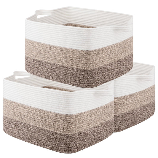 OIAHOMY Cesta de almacenamiento tejida rectangular – Cestas de cuerda de algodón para guardería, cesta de juguetes organizadora para sala de estar, 17.7 x 13.8 x 11 pulgadas, paquete de 3 – amarillo