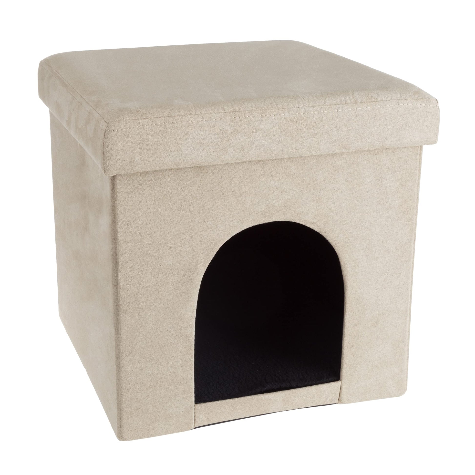 PETMAKER - Cama otomana Plegable Multiusos para Perros o Gatos pequeños y reposapiés con Parte Superior de cojín y Almohada Interior (Bronceado de microgamuza)