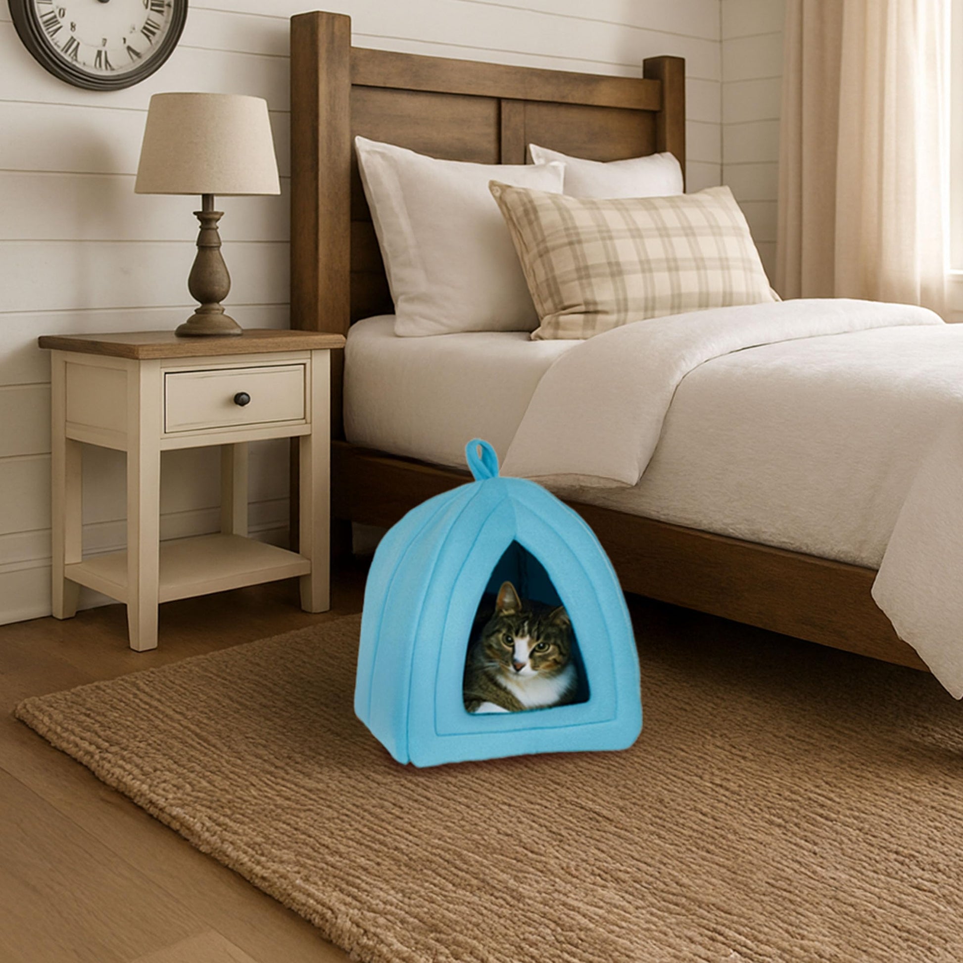 Petmaker Cozy Kitty Tent Igloo Plush Cat Bed, Blue