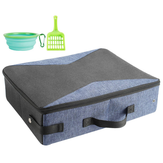 HiCaptain - Caja de arena para gatos de viaje con tapa y asa, portátil, portátil, plegable, para gatos (M, negro/gris)