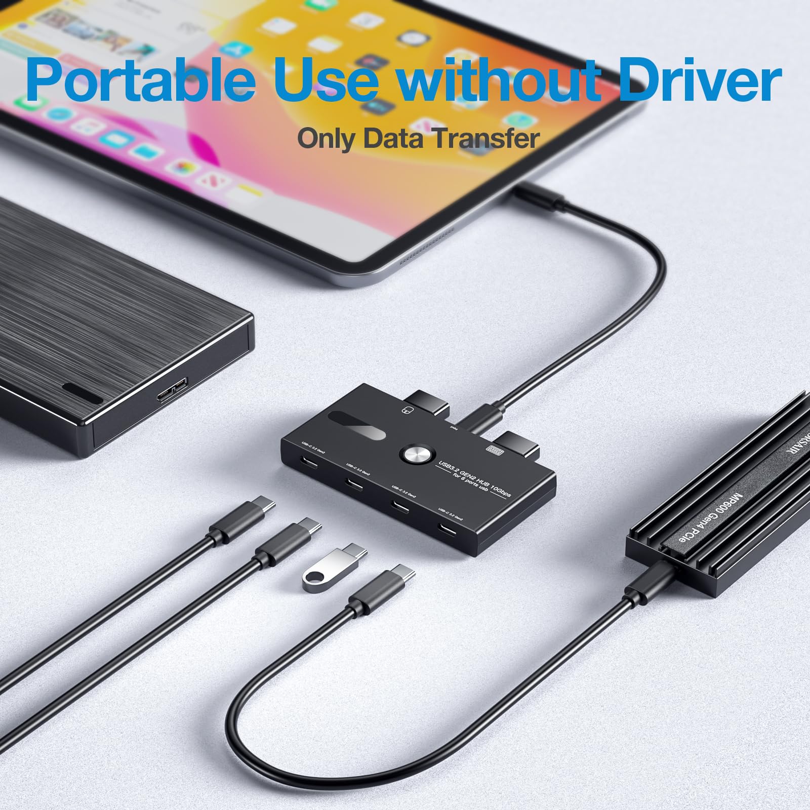 Concentrador USB C de 10 Gbps, divisor USB C de 6 puertos, concentrador USB C a USB C para PC, portátil, MacBook Pro/Air, iMac, Surface Pro, Chromebook, etc. (Solo compatible con carga/monitor)