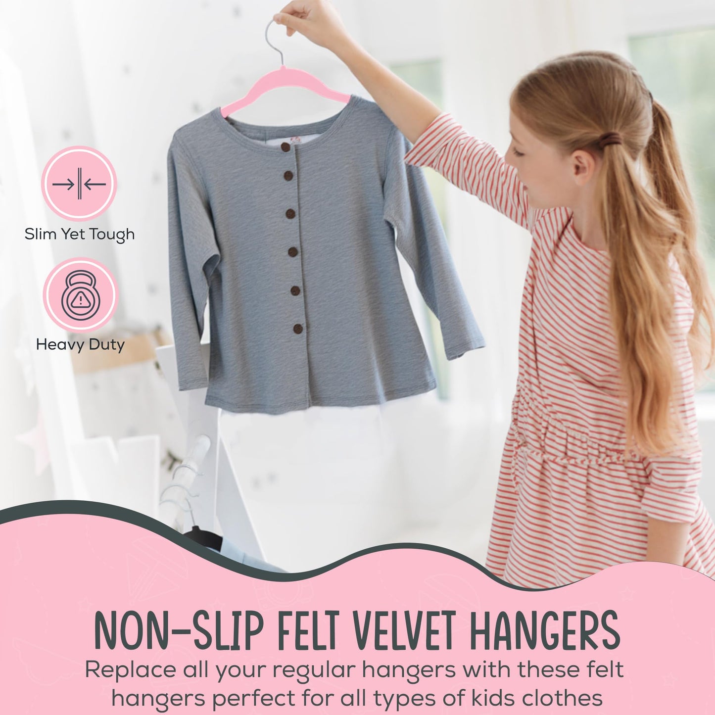 TechZoo 50 perchas de terciopelo para bebé de alta calidad, perchas antideslizantes de 11 pulgadas, perchas ultra delgadas para niños que ahorran espacio, gancho giratorio de 360°, perchas fuertes y duraderas para ropa de bebés y niños pequeños, color ros