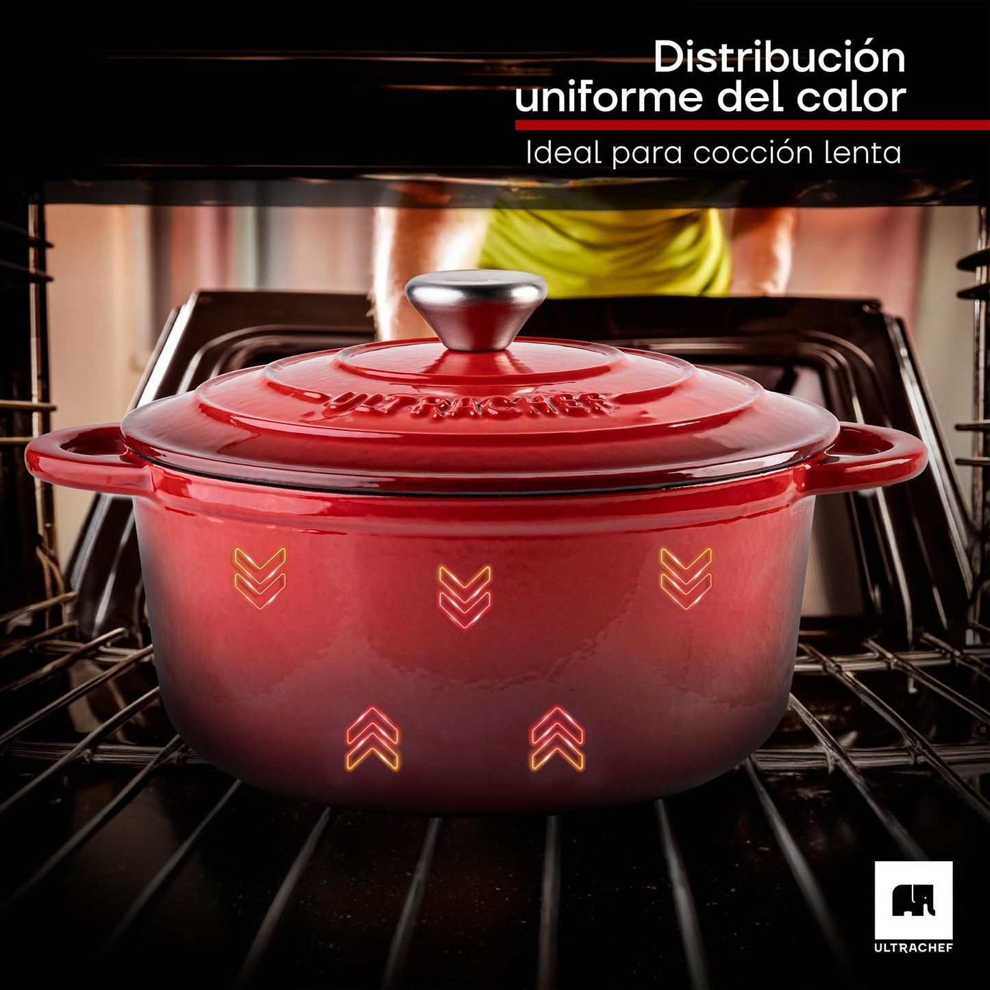 ULTRACHEF Olla de Hierro Fundido Esmaltado para Estufa y Horno | Horno Holandés Cubierto de Hierro Fundido | Dutch Oven | Redonda | Tamaño 28 cm, Capacidad 6 Litros, Rojo