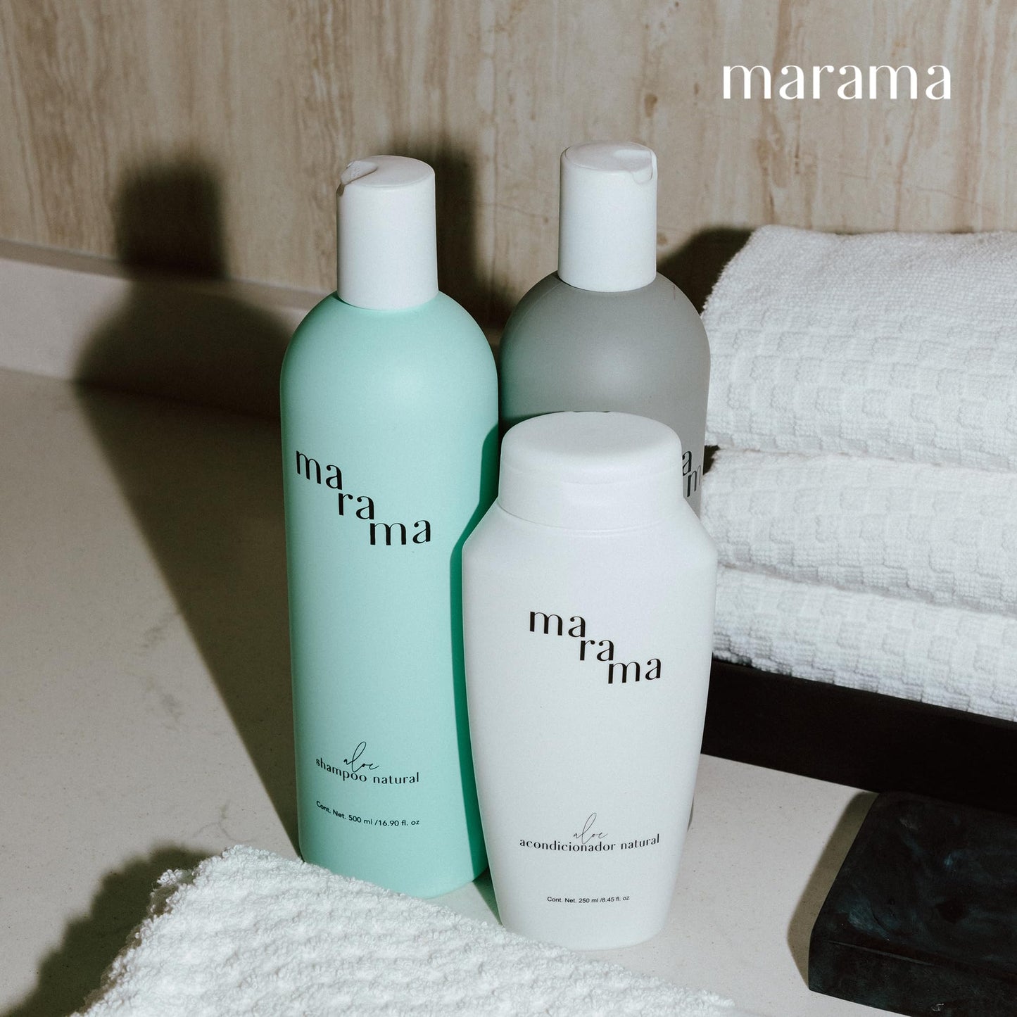 MARAMA | Perfect Three Kit | 2 Shampoo sin Parabenos + Acondicionador sin Parabenos | Tratamiento para Cabello Maltratado - Aloe Vera | Anti Frizz Cabello | Vegano - Cruelty-Free