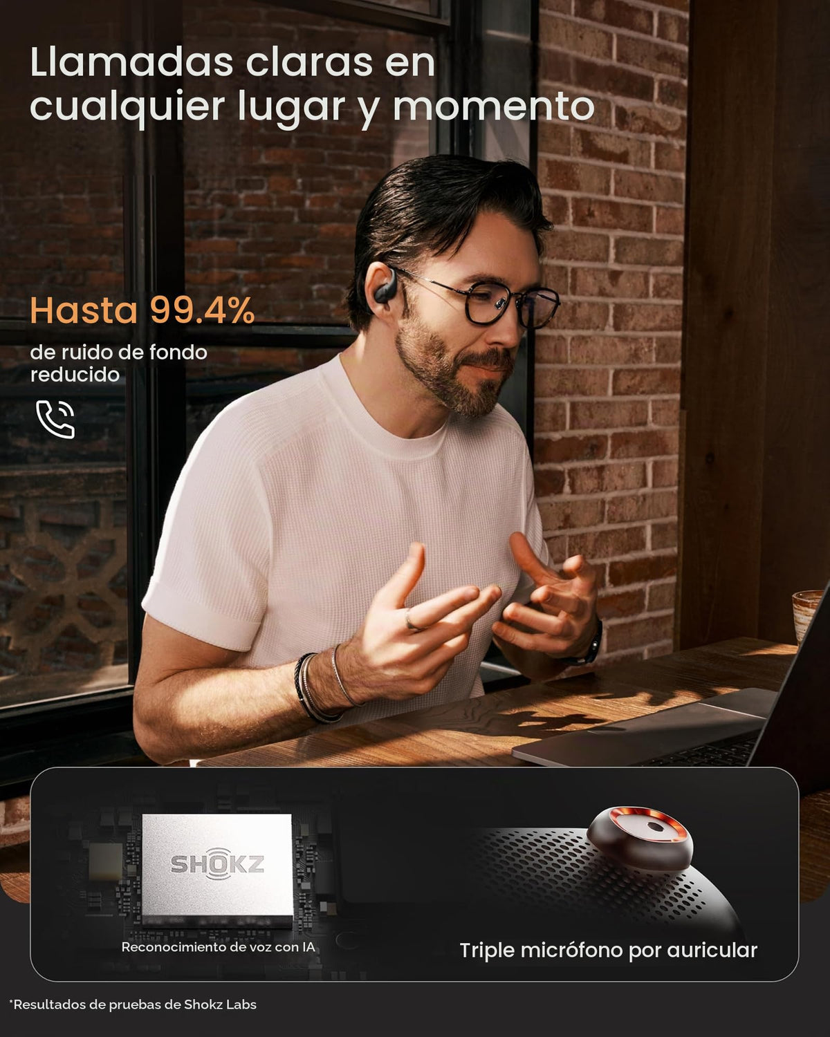 Auriculares Inalámbricos SHOKZ Negro de Oído Abierto con Reducción de Ruido y Llamadas Claras para Trabajo y Deportes