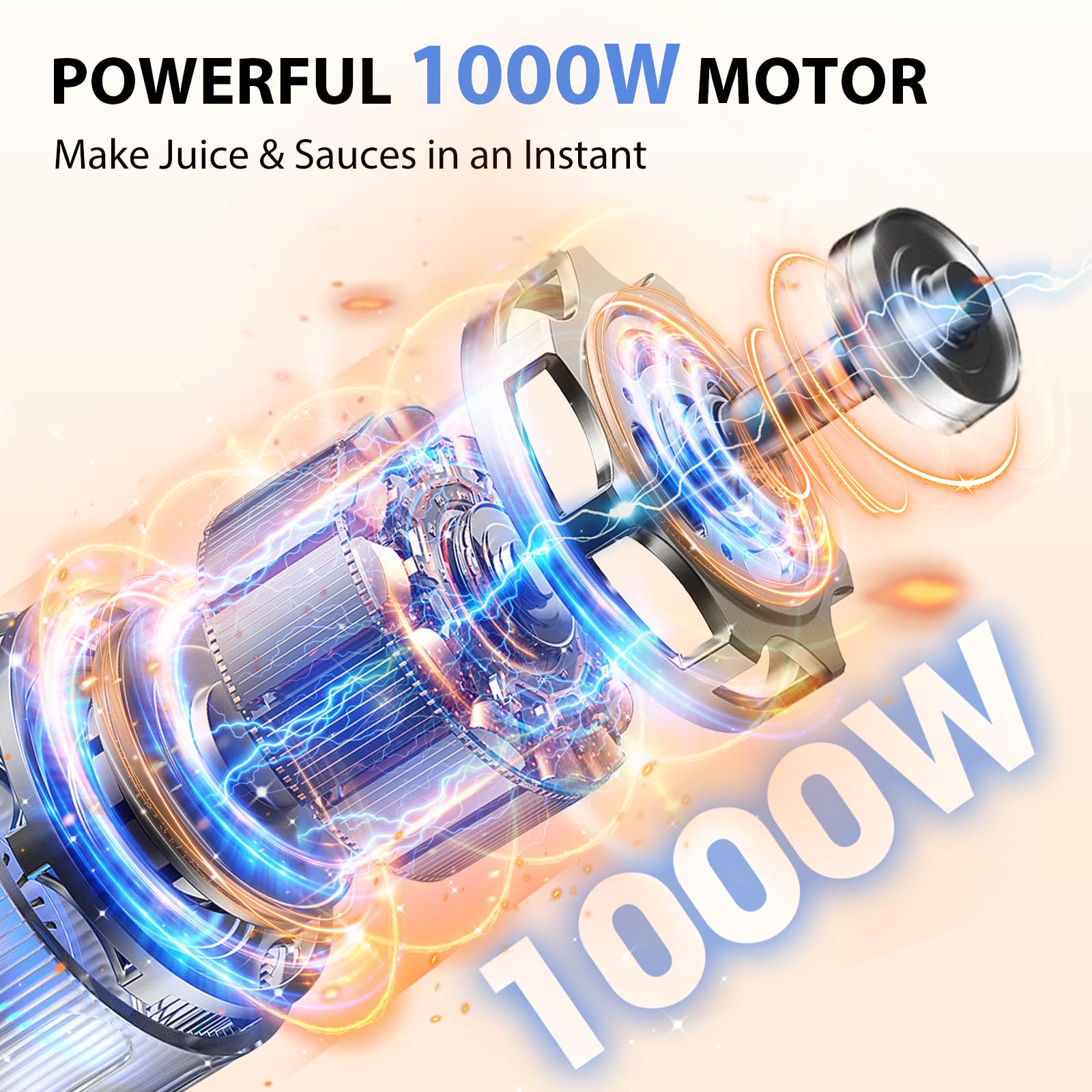 KOIOS Batidora de inmersión, licuadora de mano 3 en 1 antiarañazos de 1000 W, batidora mejorada de acero inoxidable de 12 velocidades con modo turbo, batidor y espumador de leche, sin BPA, negro
