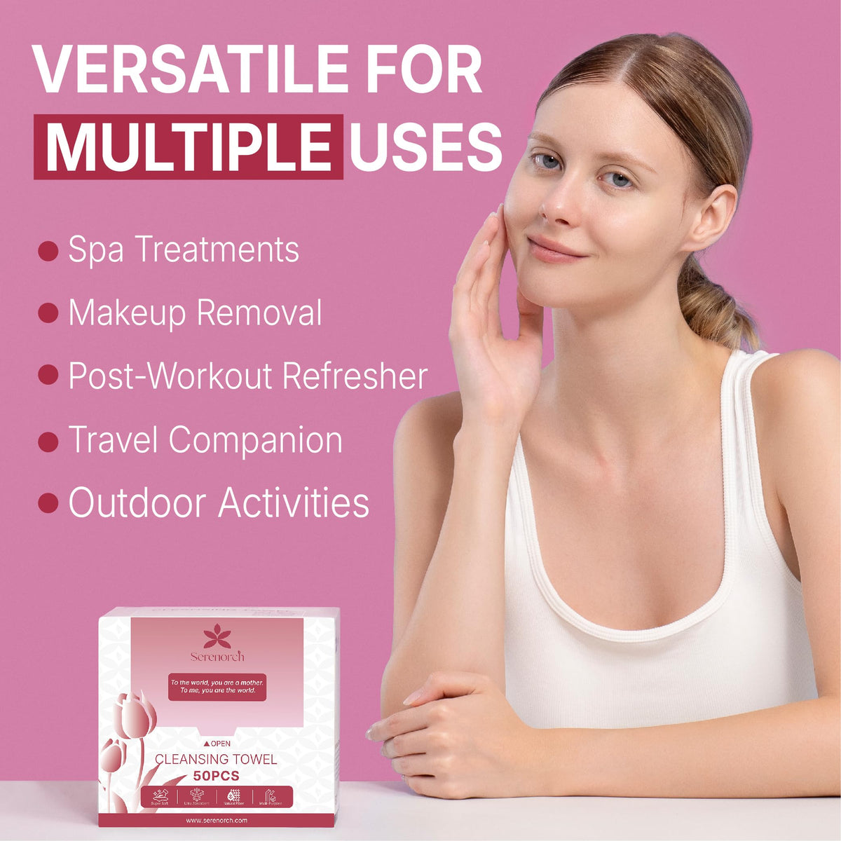 Serenorch - Toallas faciales desechables, regalos para el día de la madre, 10 x 12 pulgadas, regalos para mamá de hija hijo, toallas faciales ultra gruesas, removedor de maquillaje extra suave, 50