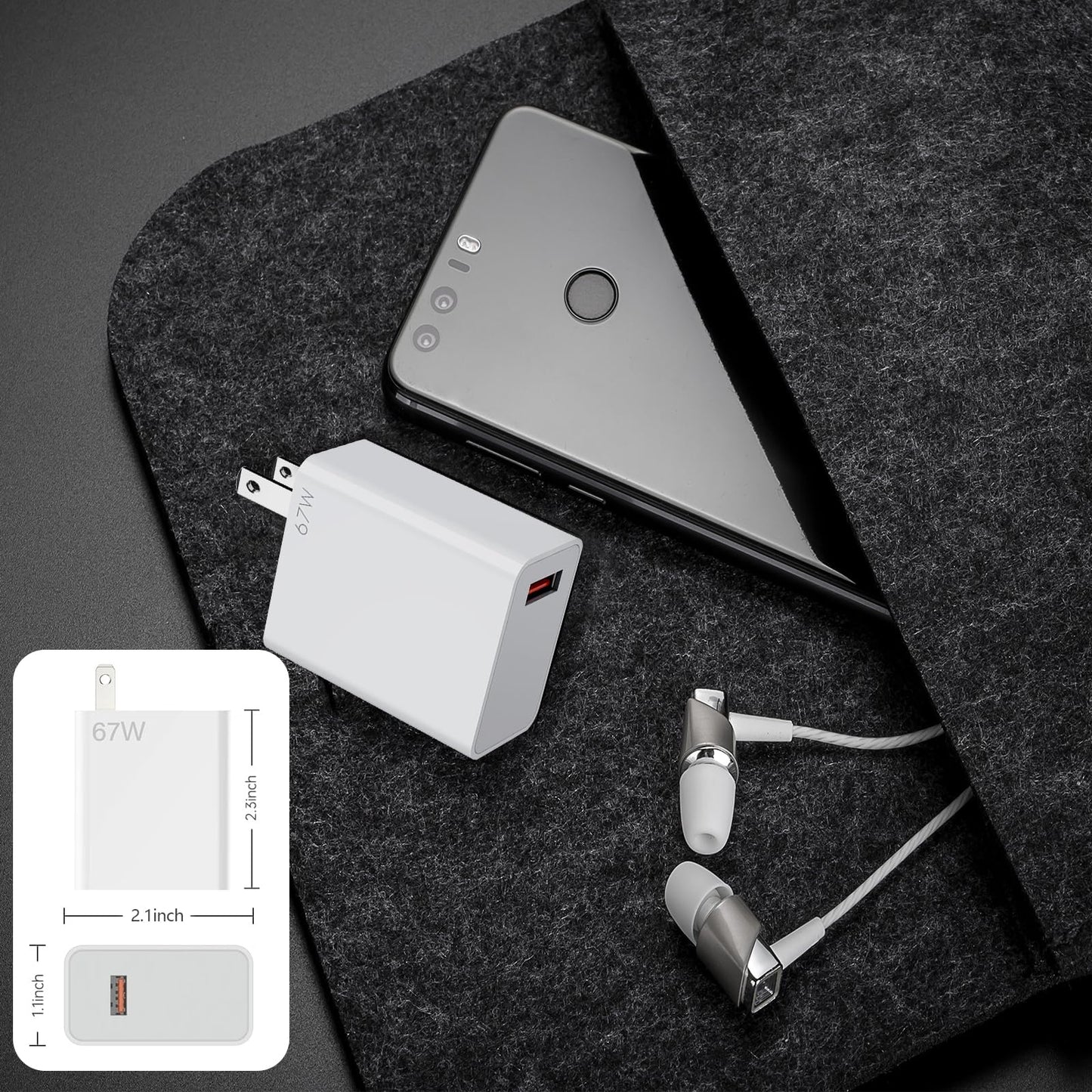 Kammoy Cargador 67W para Xiaomi Carga Rapida Turbo con Cable 1M, Compatible con Xiaomi Mi 14, 13, 12S, 11Ultra, 11Pro, Mix Fold3, Mix Flip, Pad 6, Redmi Note 13 Pro, K60, K40 Pro