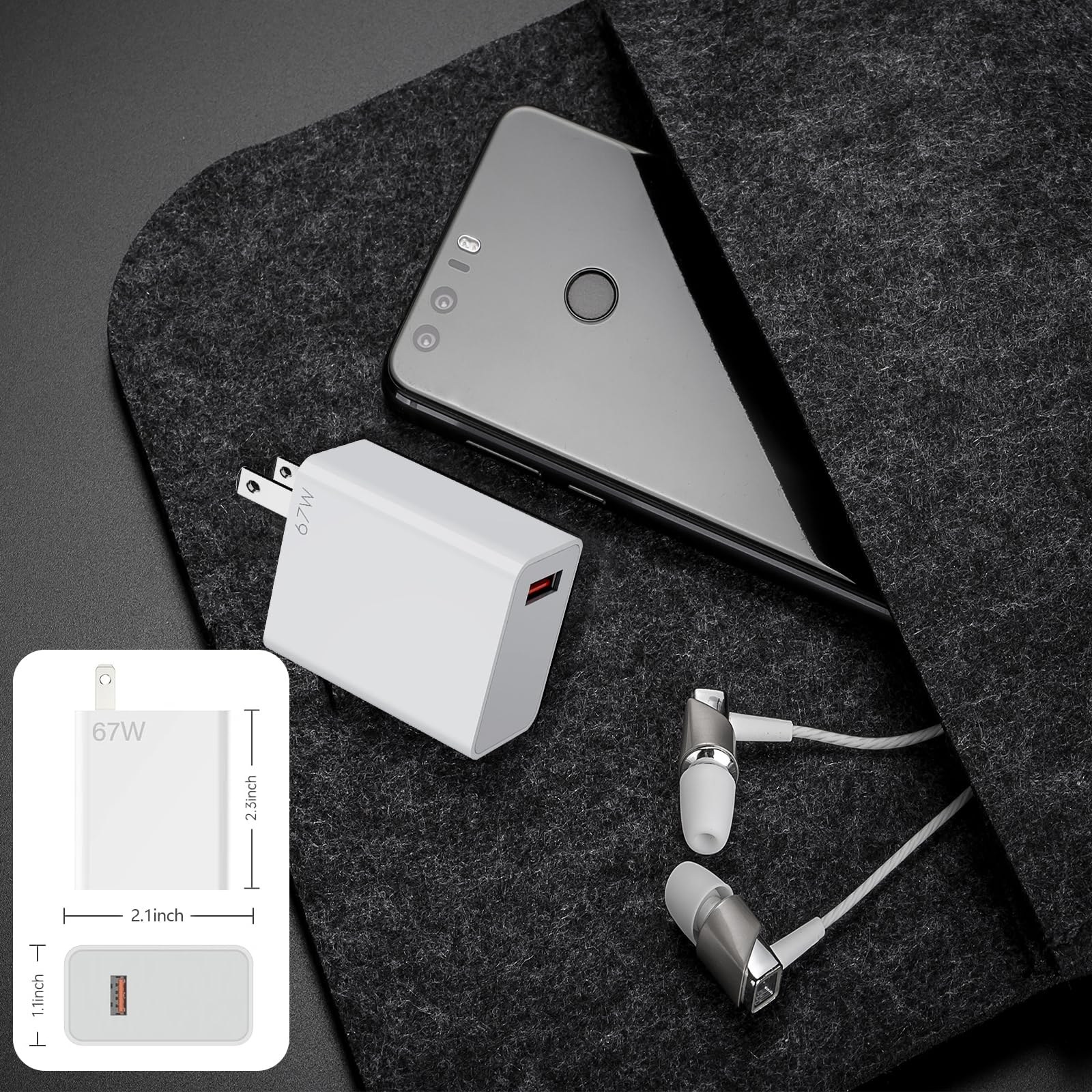 Kammoy Cargador 67W para Xiaomi Carga Rapida Turbo con Cable 1M, Compatible con Xiaomi Mi 14, 13, 12S, 11Ultra, 11Pro, Mix Fold3, Mix Flip, Pad 6, Redmi Note 13 Pro, K60, K40 Pro