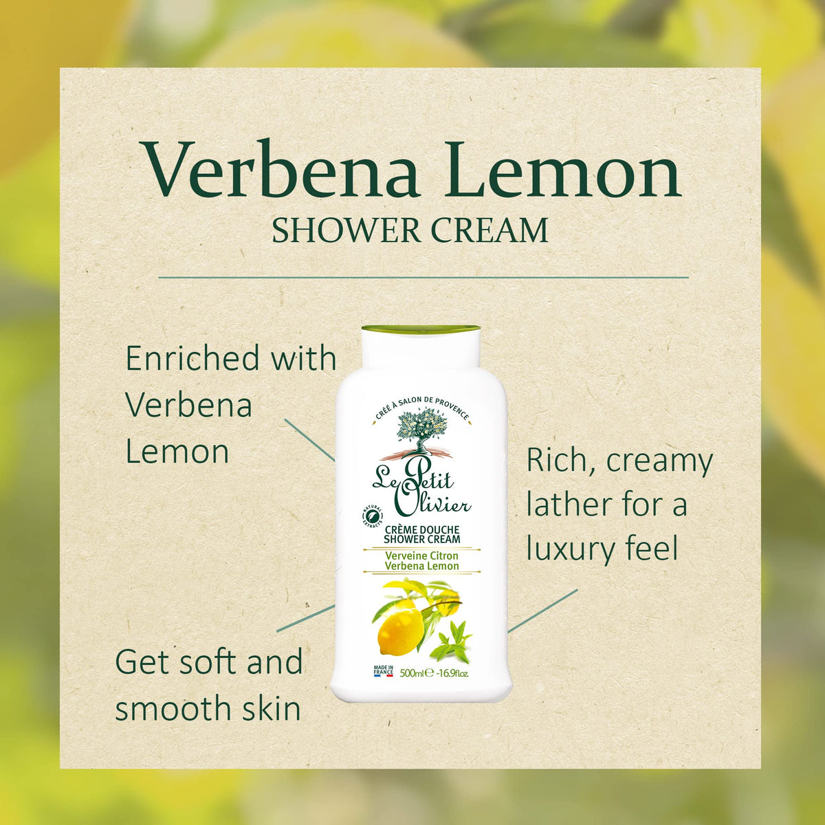 Shower Cream - Verbena Lemon by le Petit Olivier for Women - 16.9 OZ Shower Cream
