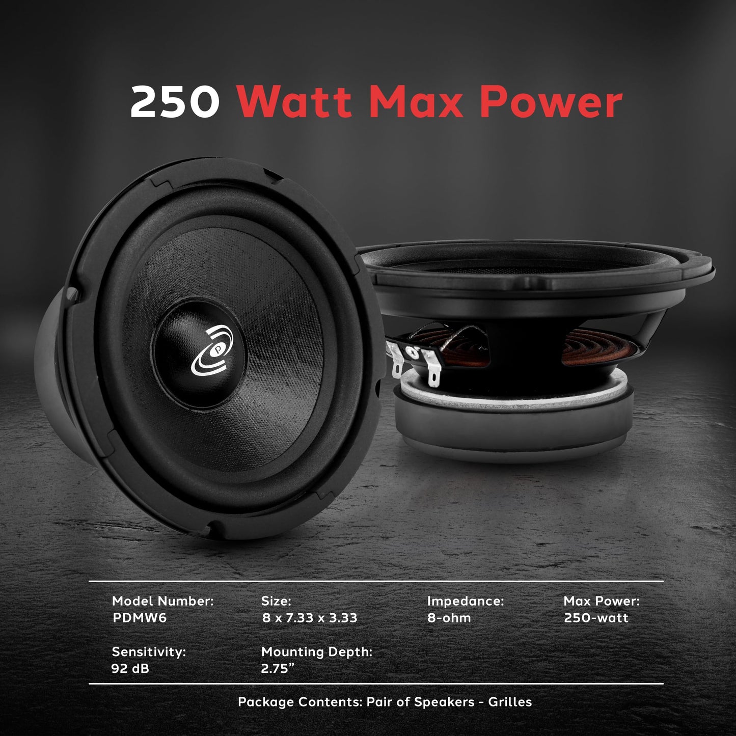Pyle-Pro PDMW6 Woofer de Alto Rendimiento para Medios y Graves de 16.51 cm (6.5 in)