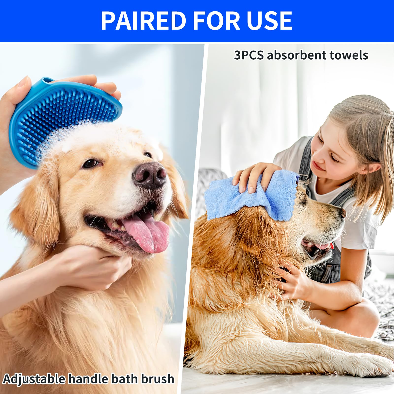 Limpiador de patas de perro para perros, con 3 toallas absorbentes y cepillo para polvo de baño ajustable para perros), limpiador de patas de perro Buddy Muddy Pet (azul profundo, mediano)