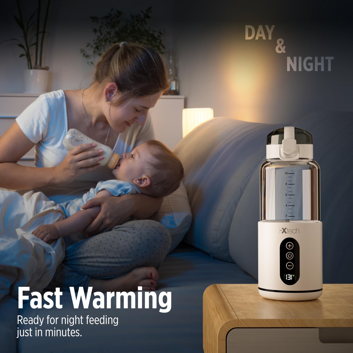 IXTECH Calentador de agua portátil para viajes, leche materna instantánea, calentador de botella portátil de agua con control de temperatura, recargable, inalámbrico