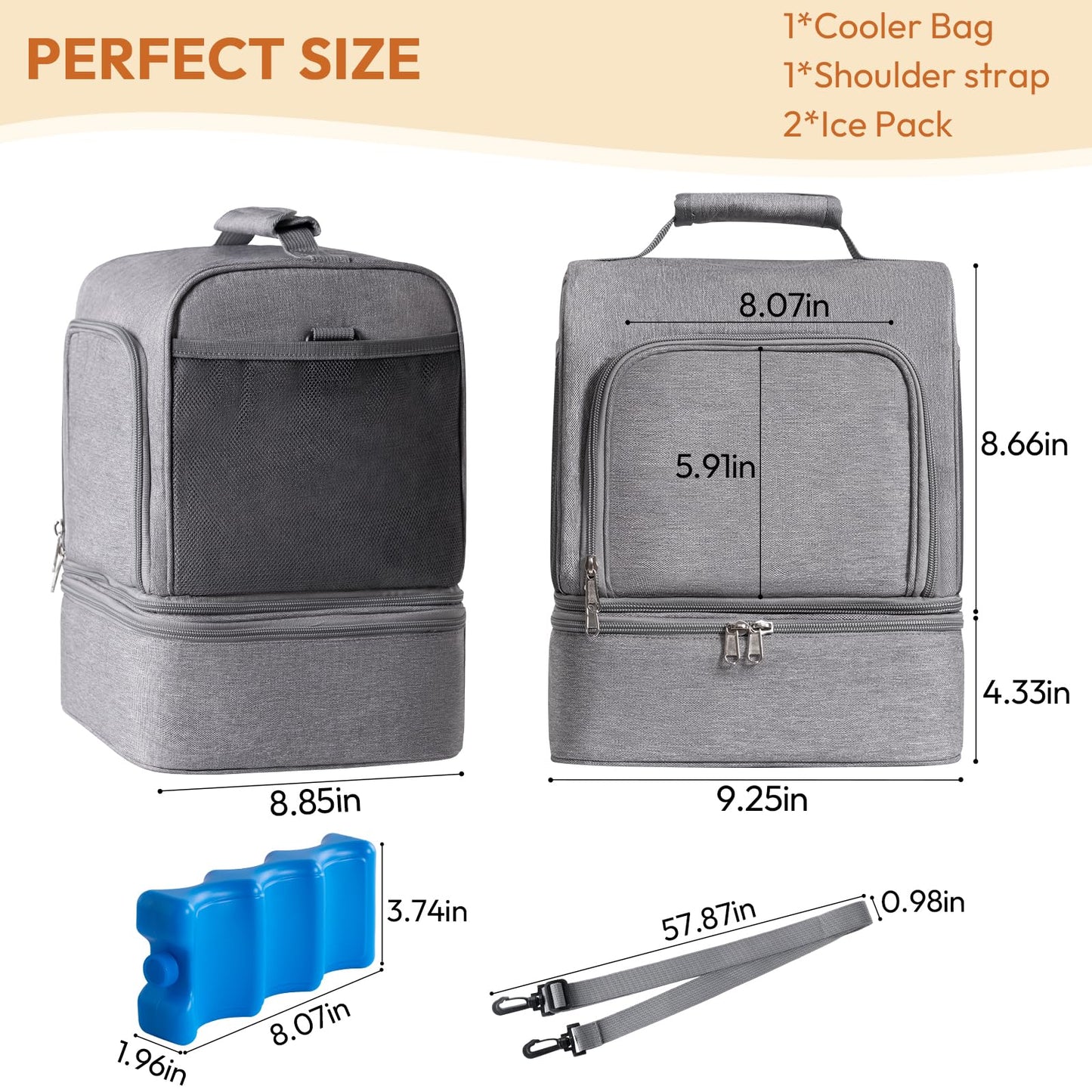NCVI - Bolsa para extractor de leche materna extraíble de doble capa para Spectra S1, S2, Medela, mochila para extraer leche materna con paquete de hielo, bolsa aislada para madres lactantes que