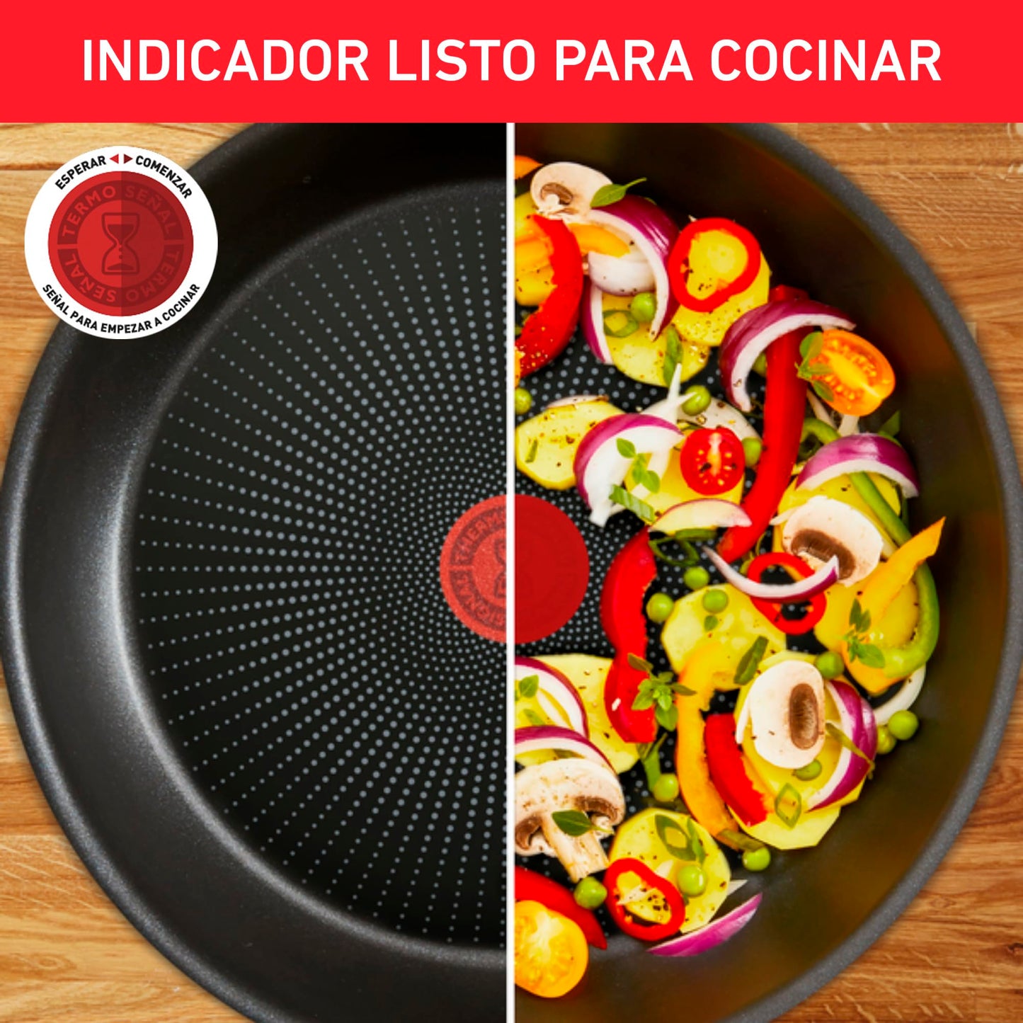 Sartén T-fal Negro Hard Titanium Plus Antiadherente con Termo Señal