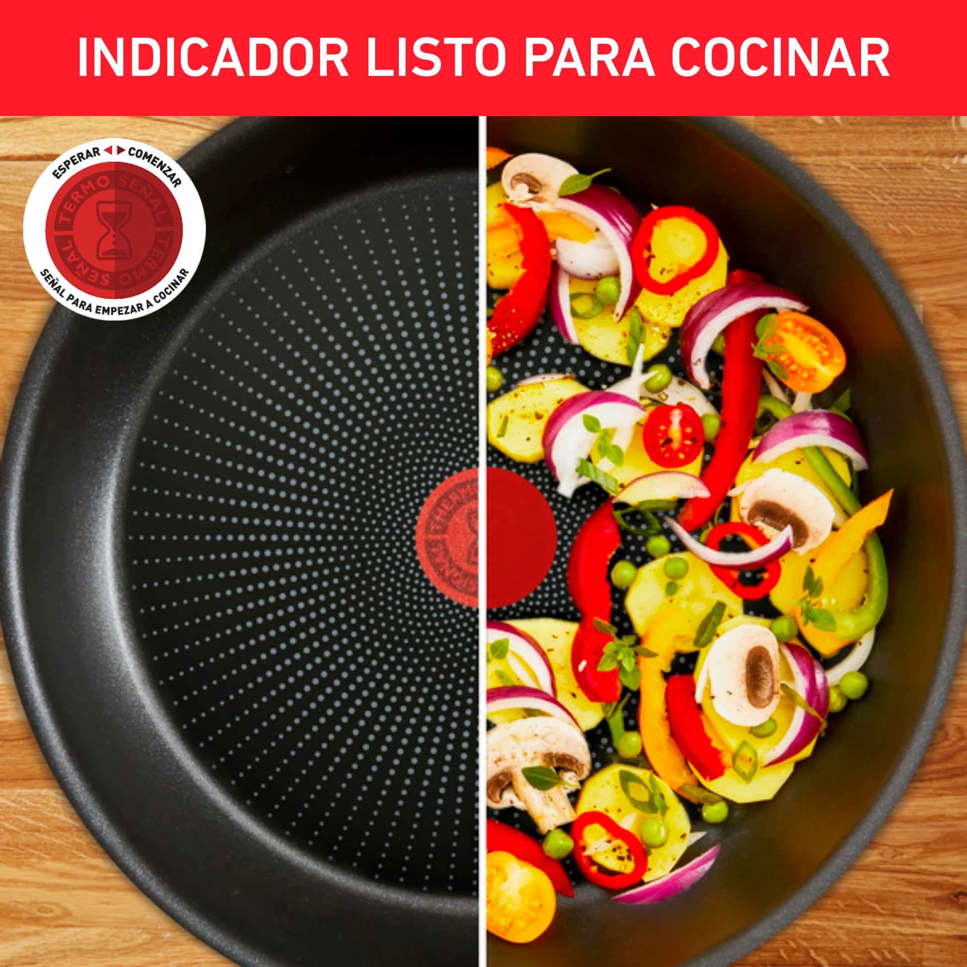 Sartén T-fal Negro Hard Titanium Plus Antiadherente con Termo Señal