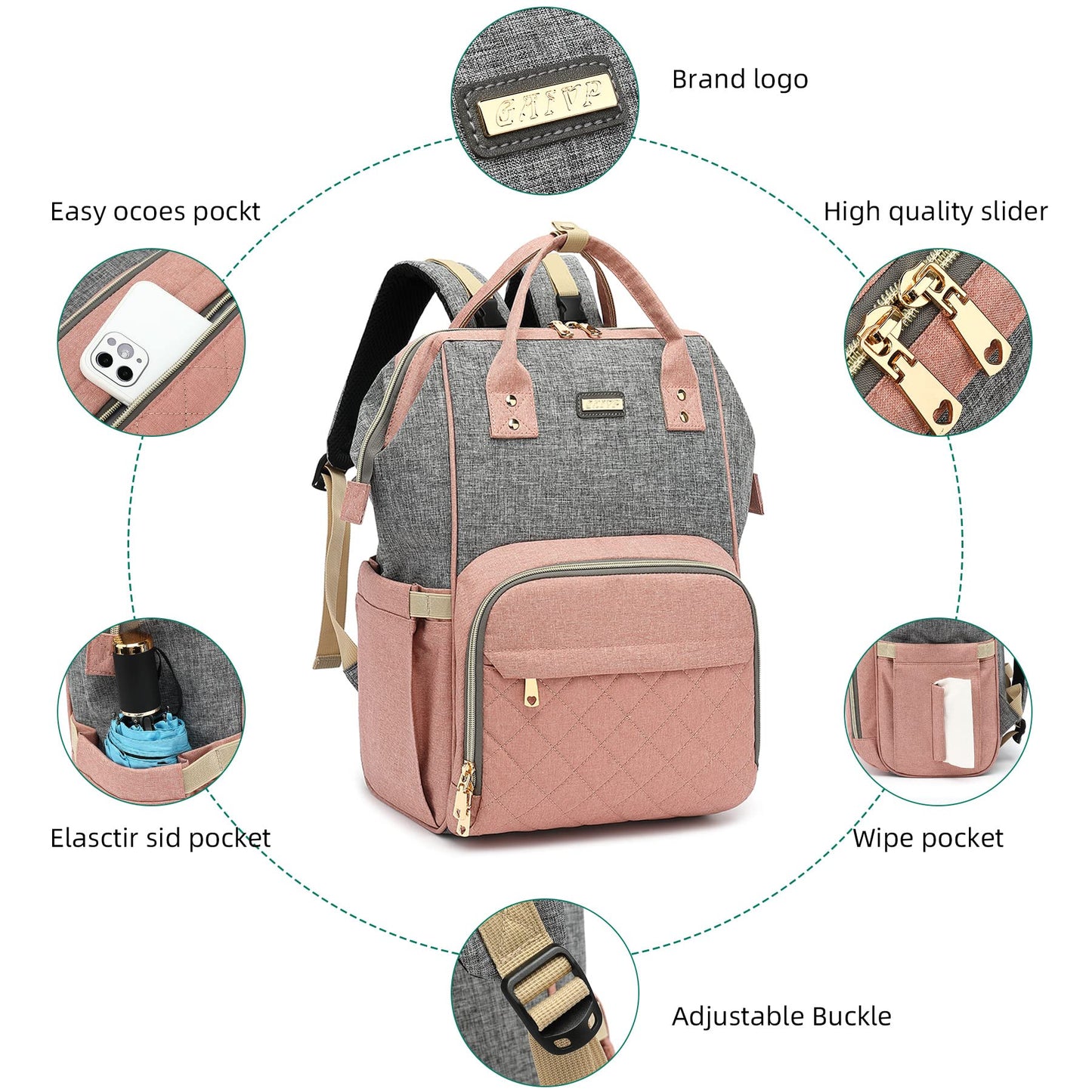 GAIVP - Mochila para pañales para bebés niñas y niños, bolsas de bebé para mamás y papás, bolsa cambiadora de pañales con bolsillos aislados, mochila impermeable multifuncional con correas de carriola
