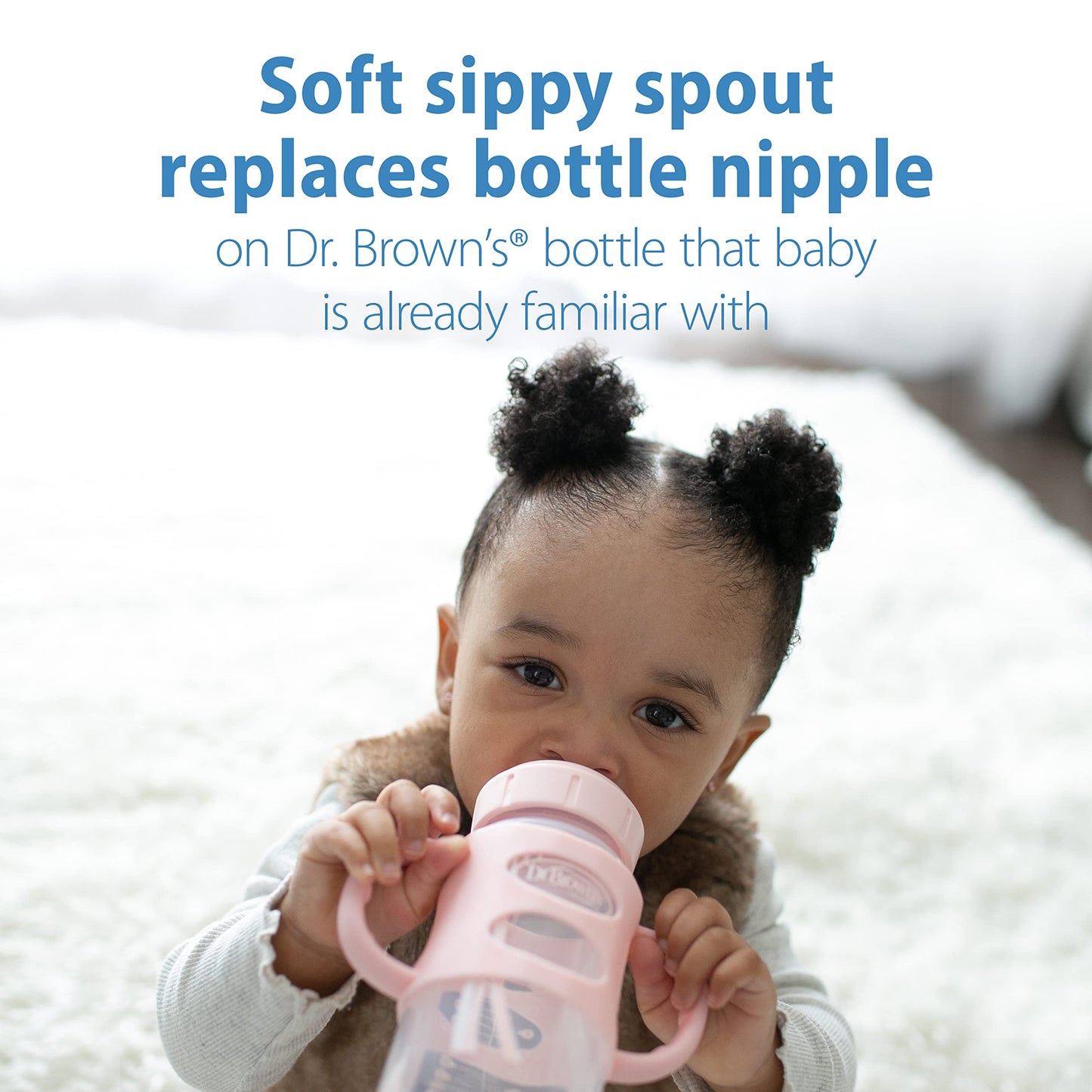 Dr. Brown's Milestones Botella de cuello ancho con asas 100% de silicona, asas de fácil agarre con boquilla suave, 9 onzas/270 ml, rosa claro, 1 paquete, 6 m+