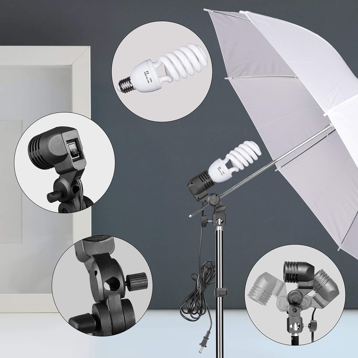 EMART Kit Iluminación Paraguas 200‑700W Luz Suave para Retratos Y Podcast
