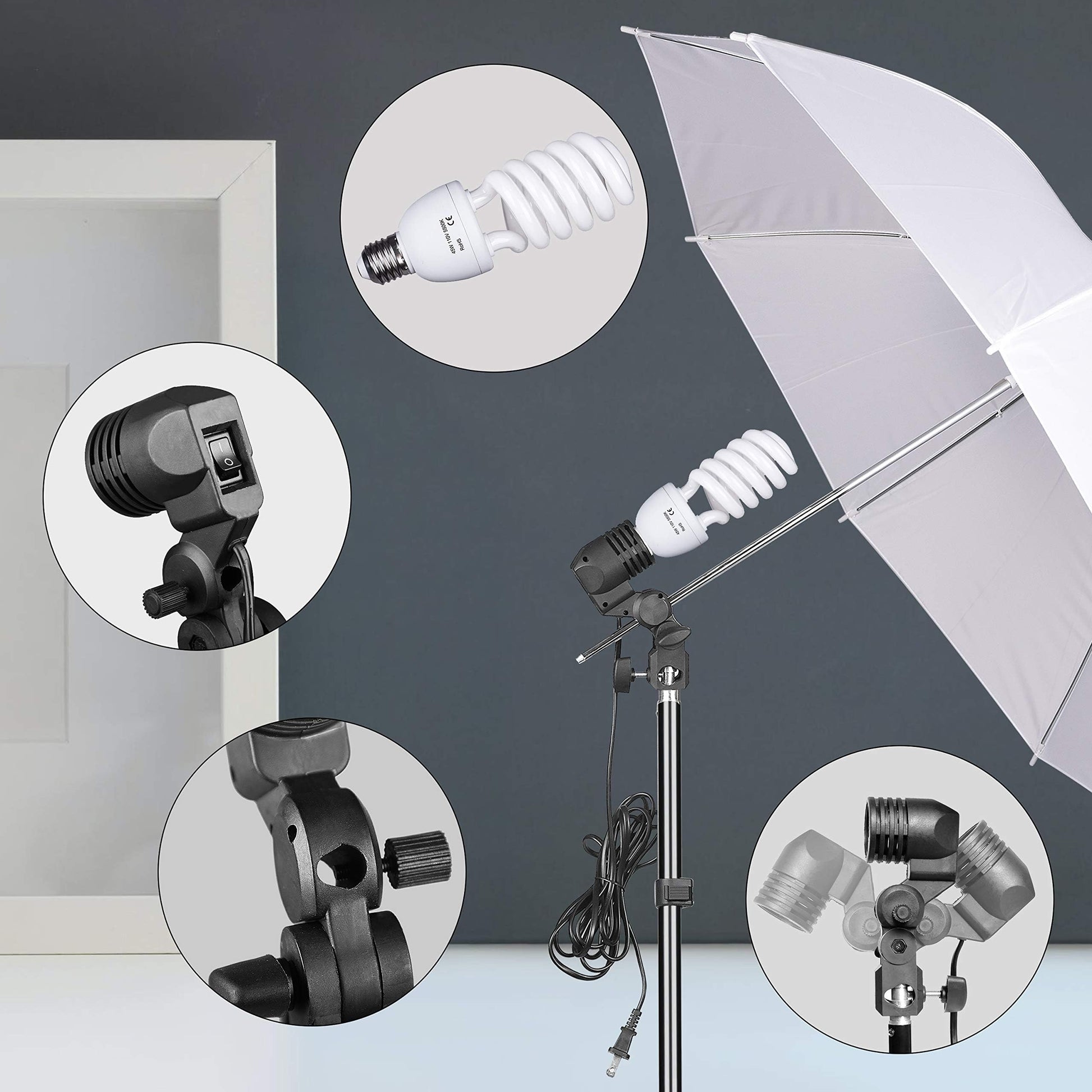 EMART Kit Iluminación Paraguas 200‑700W Luz Suave para Retratos Y Podcast