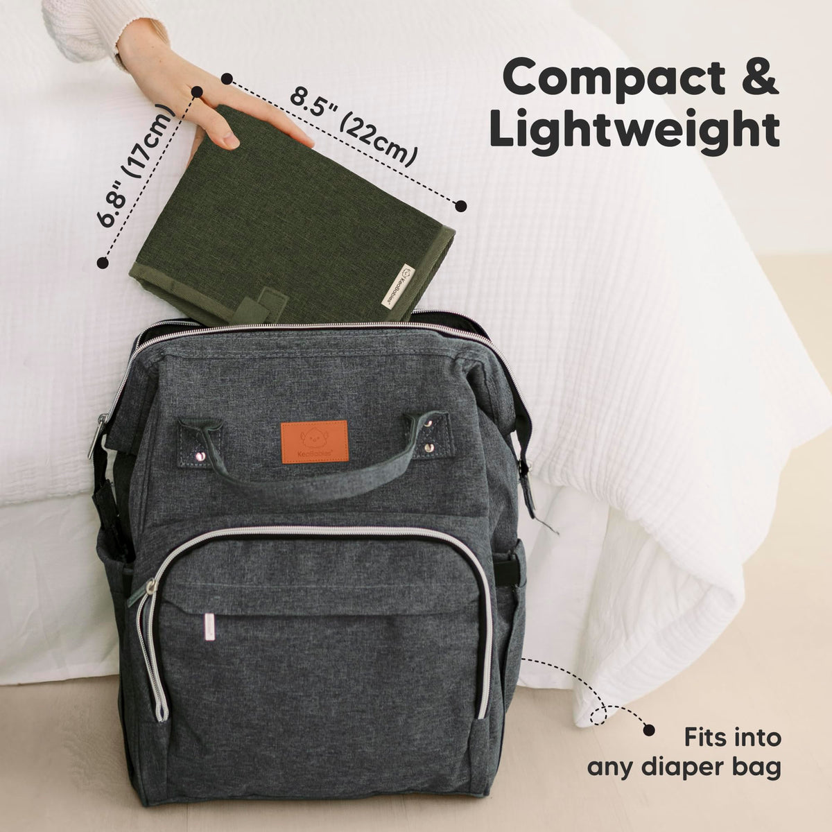 Cambiador Portátil de Pañales – Cambiador Plegable Impermeable para Bebé – Cambiador de Pañales de Viaje – Cambiador Ligero para Bebé – Lavable a Máquina (oliva Oscuro)
