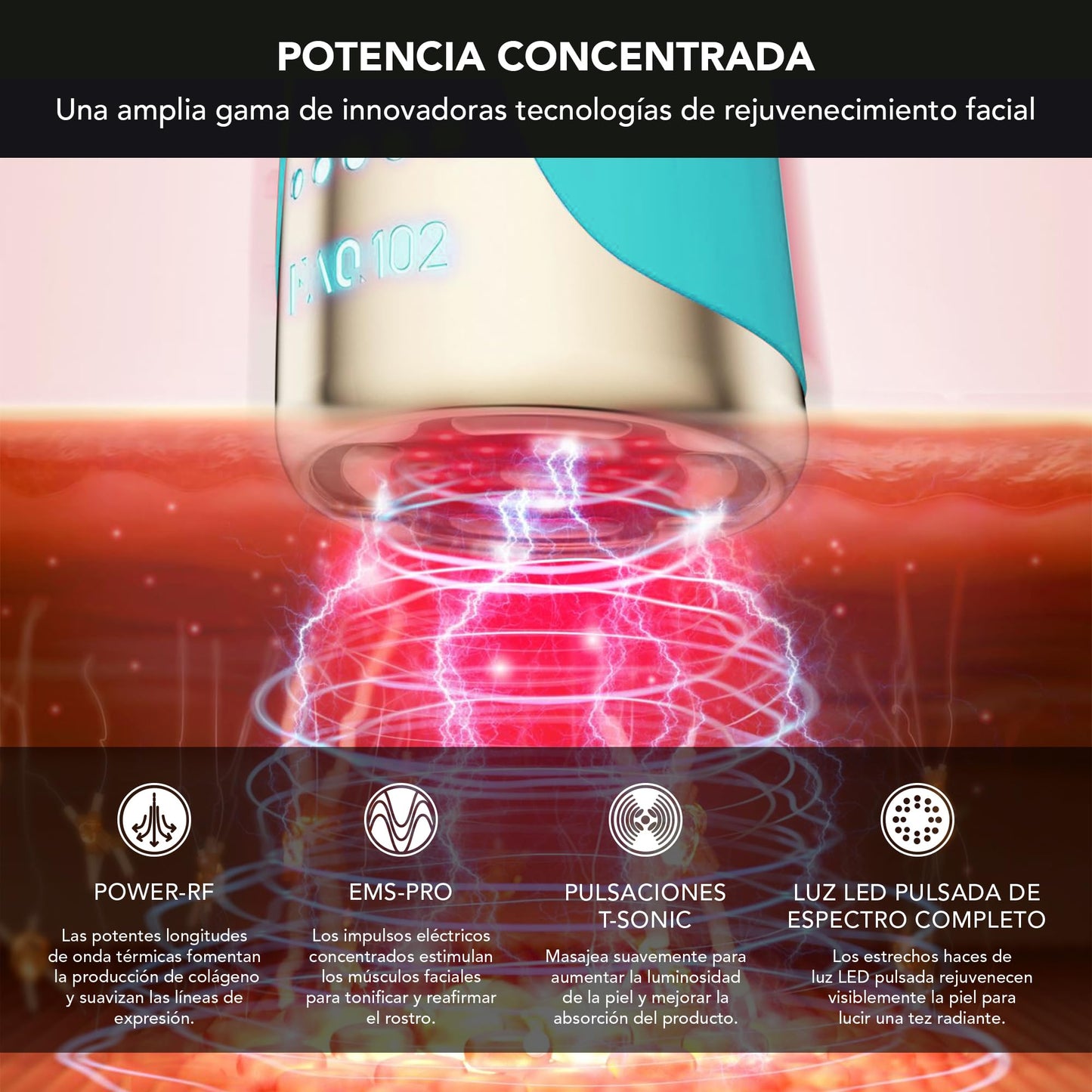 FAQ 102 Set Beauty Answer - Masajeador facial reafirmante con 8 luces LED + Prebase P1 Manuka Honey 30 ml - Preparación facial antes del cuidado - Ritual diario de belleza - Topaz