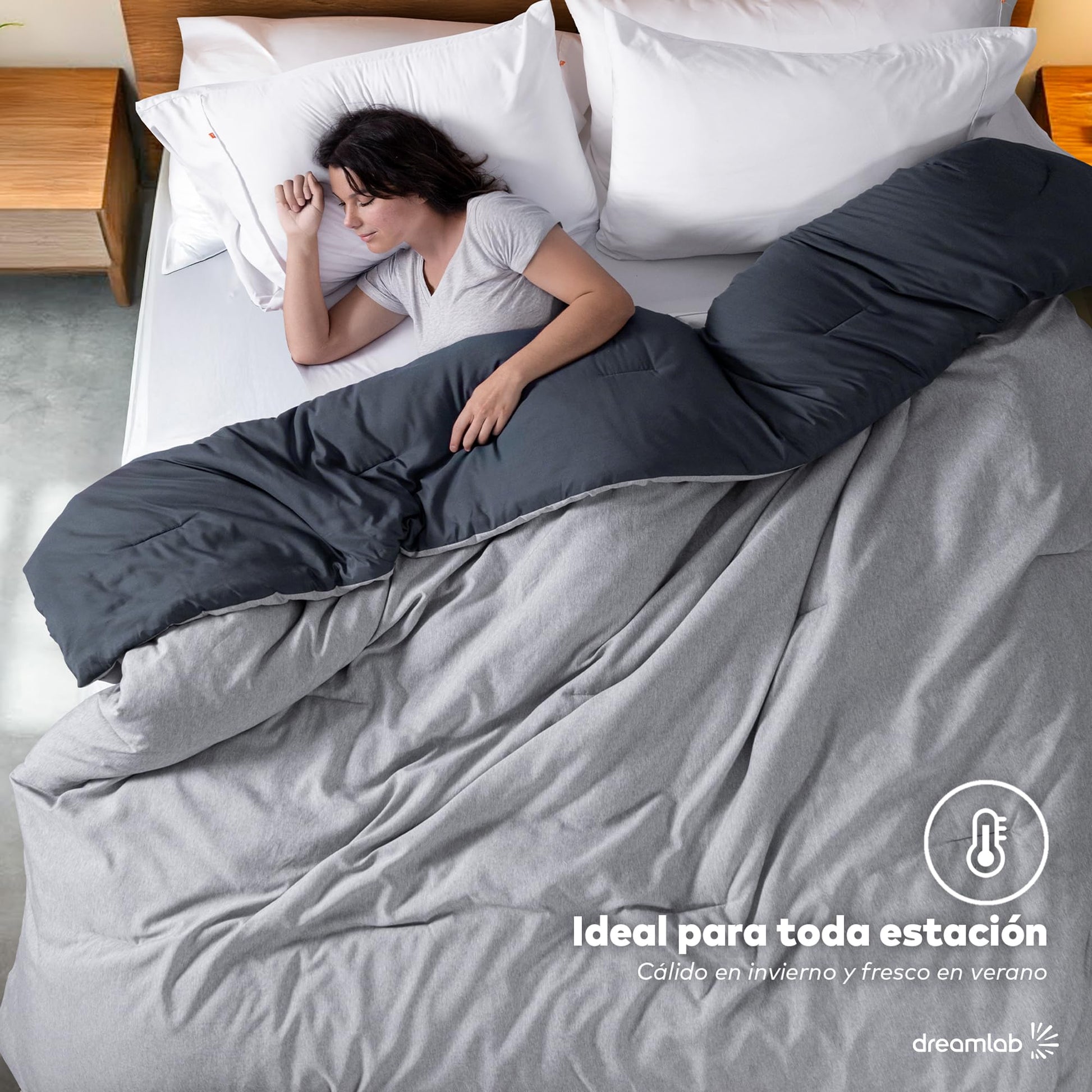 Dreamlab Edredón Acolchado para Toda Estación. Relleno de Microfibras Recubiertas con Gel. Lavado a Máquina. Usar como Edredón o con Funda Duvet. Hipoalergénico.(Gris Jaspeado,Matrimonial 195 x 223cm)