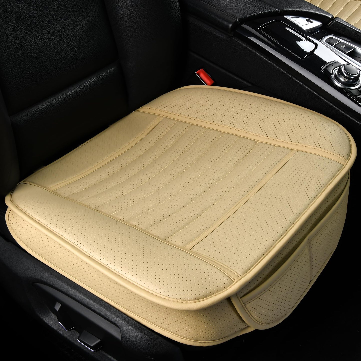 2 fundas para asiento delantero de coche, silla con piel sintética y carbón de bambú, Beige
